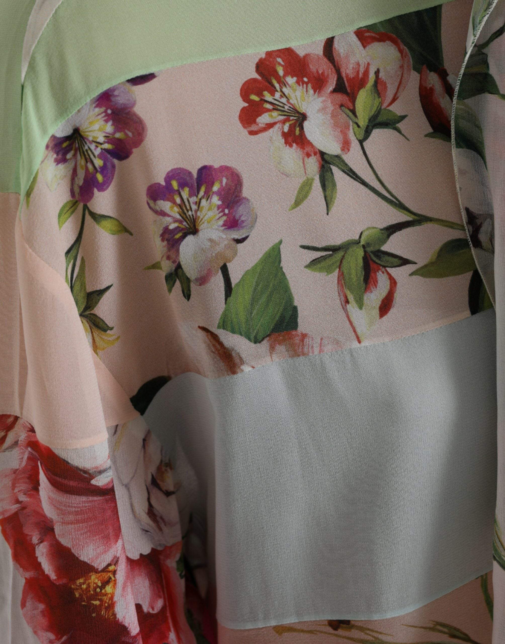 Dolce & Gabbana Multicolor Floral Patchwork Ascot Collar Women's Top