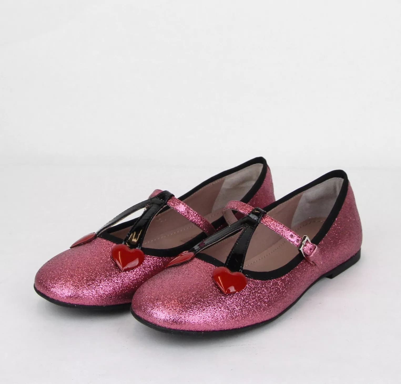 Gucci Girl Junior Pink Shimmer Fabric Ballet Flats w/Hearts 35