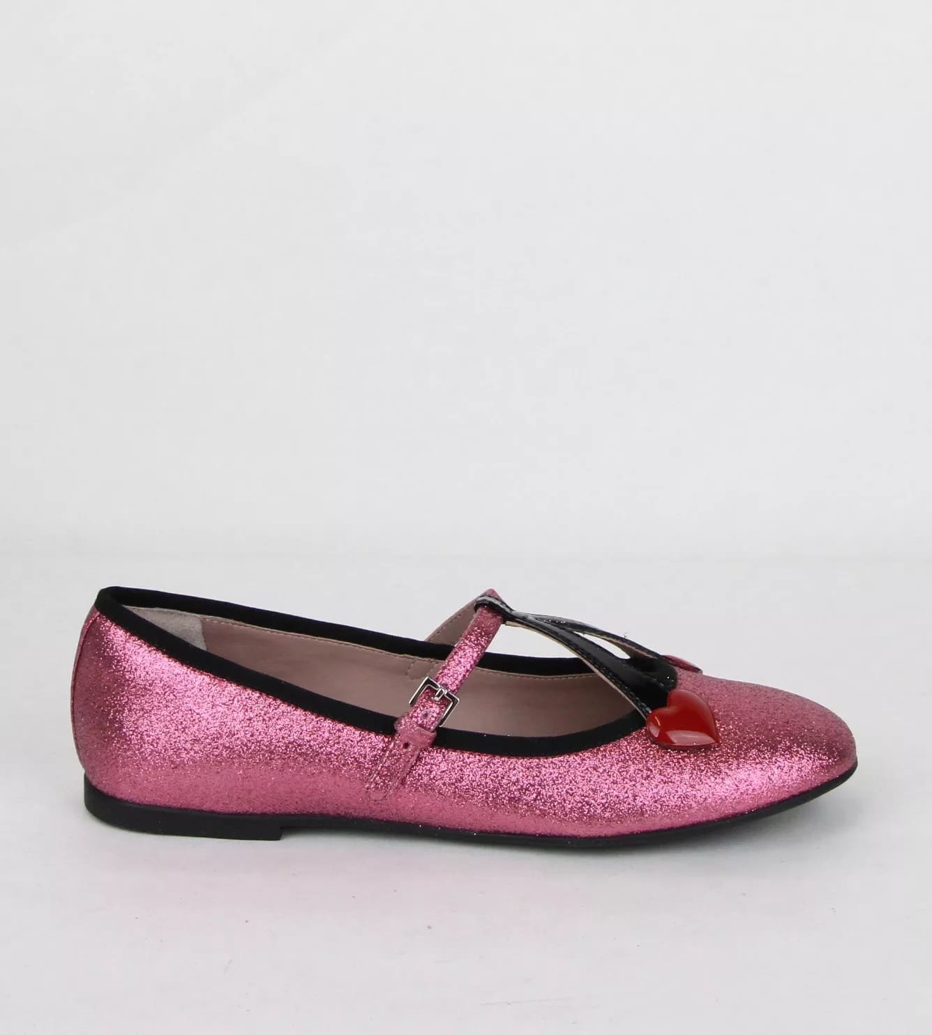 Gucci Girl Junior Pink Shimmer Fabric Ballet Flats w/Hearts 35