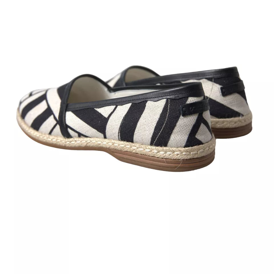 Dolce & Gabbana Black White Stripes Slip On Espadrille Men's Shoes