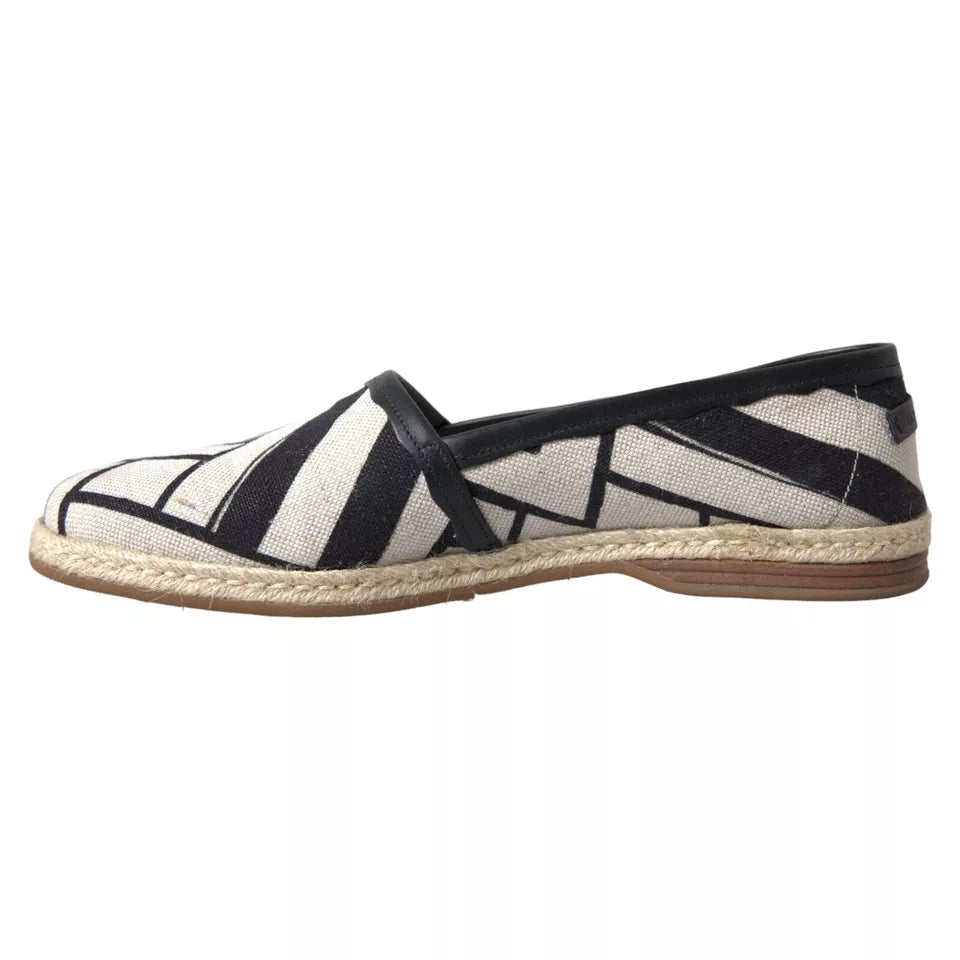 Dolce & Gabbana Black White Stripes Slip On Espadrille Men's Shoes