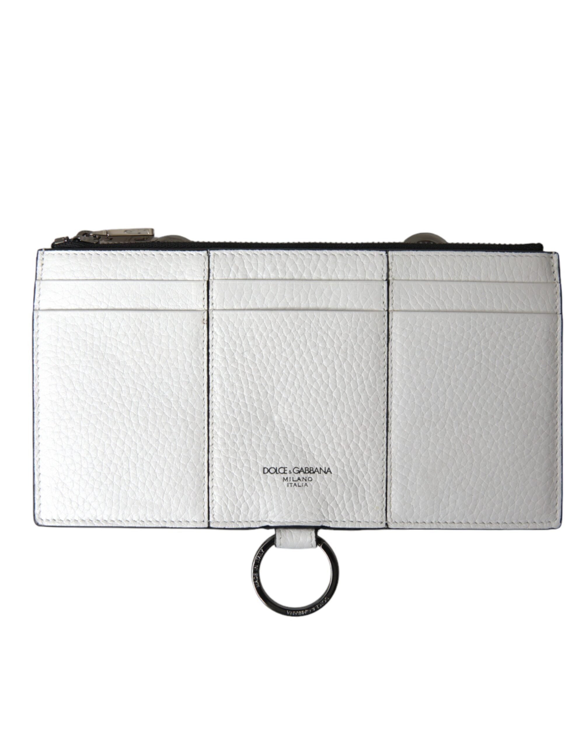 Dolce & Gabbana White Calfskin Leather Large Crossbody Card Holder Men's Wallet