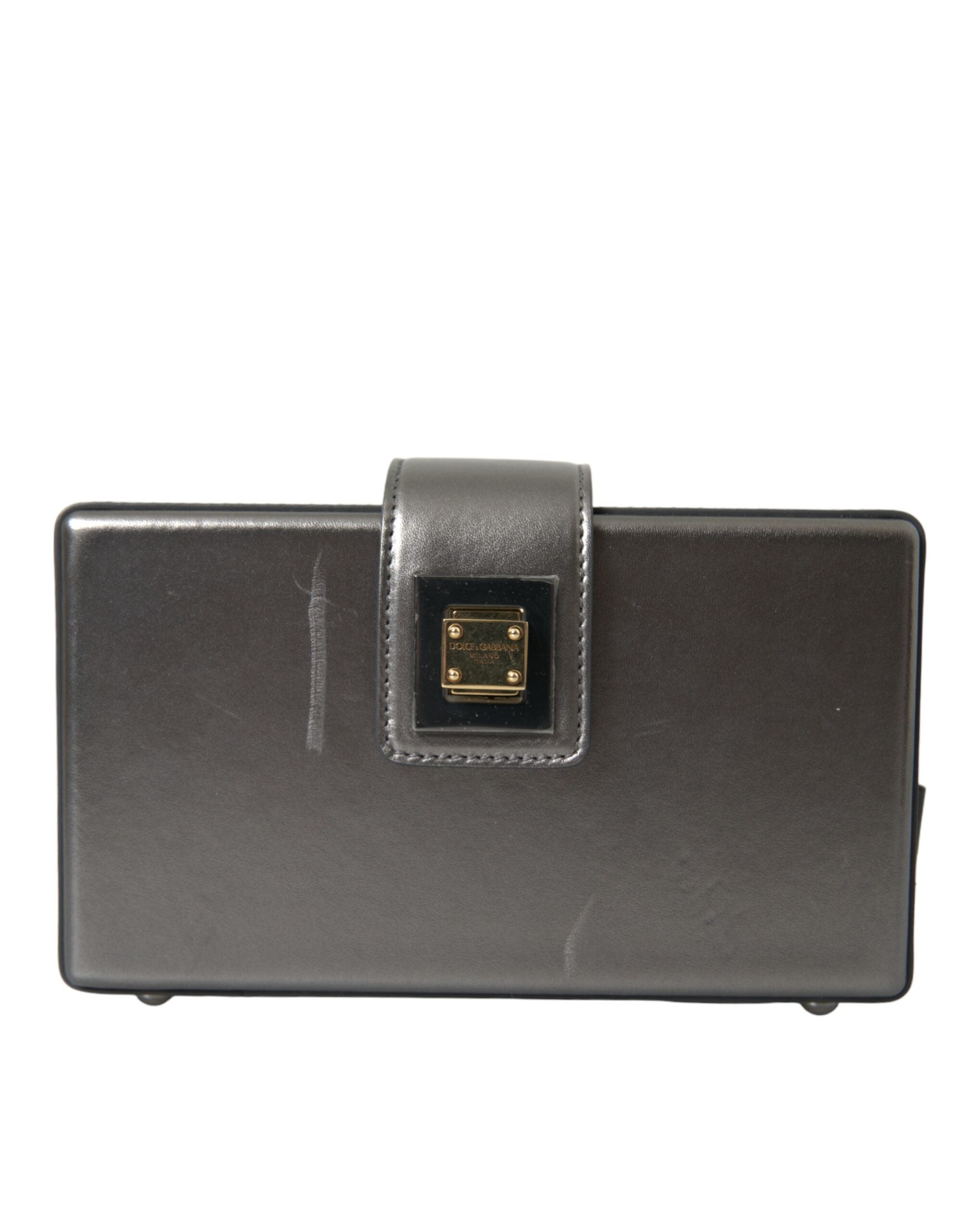 Dolce & Gabbana Metallic Gray Calfskin Shoulder Bag with Chain Men's Strap (Pre-Owned)