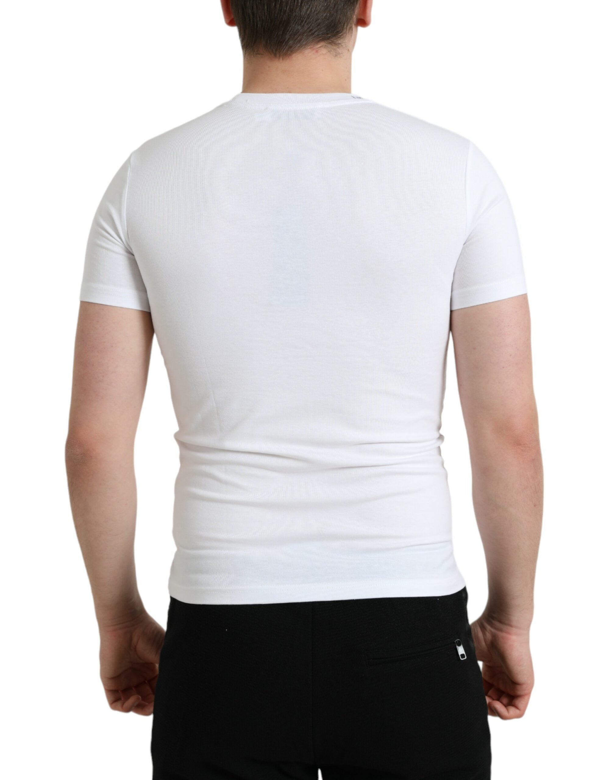 Dolce & Gabbana White Logo Print Cotton Crew Neck Men's T-shirt