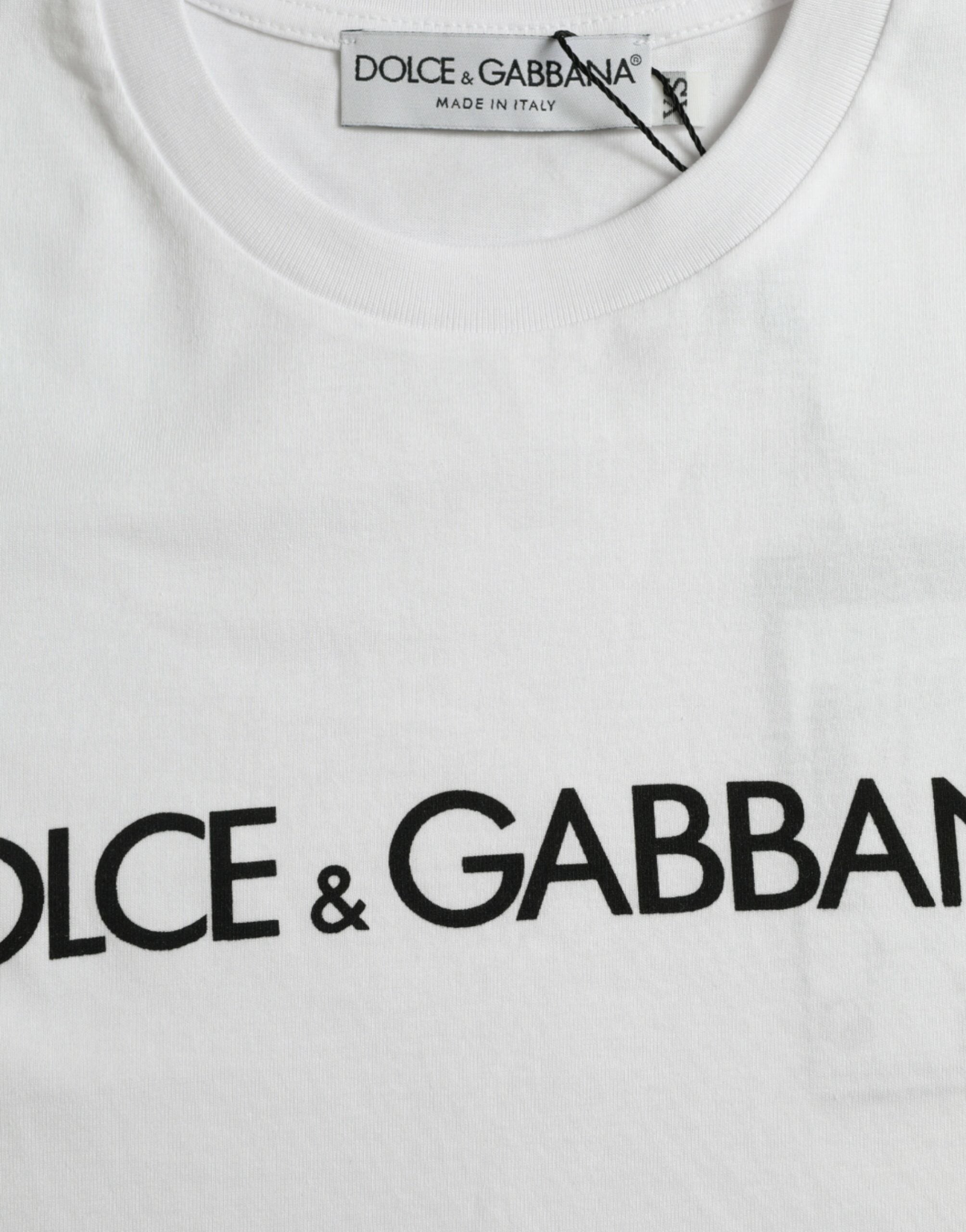 Dolce & Gabbana White Logo Print Cotton Crew Neck Men's T-shirt
