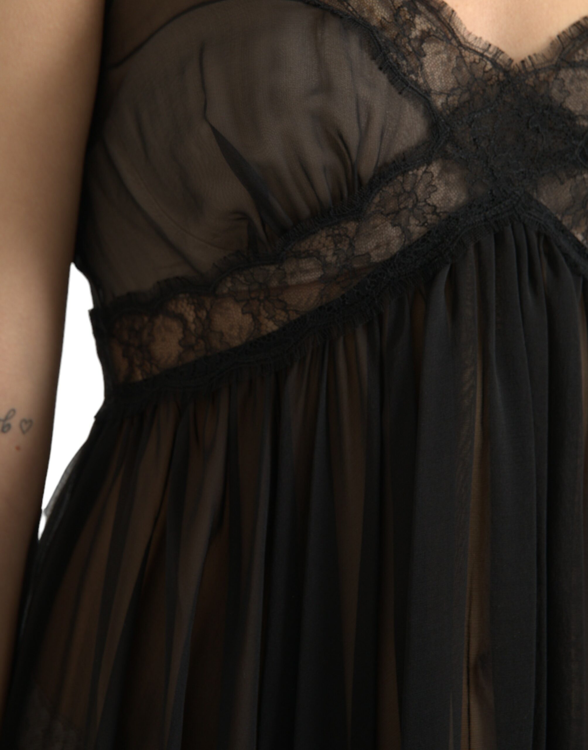 Dolce & Gabbana Black Silk Pleated Lace Chiffon Mini Women's Dress