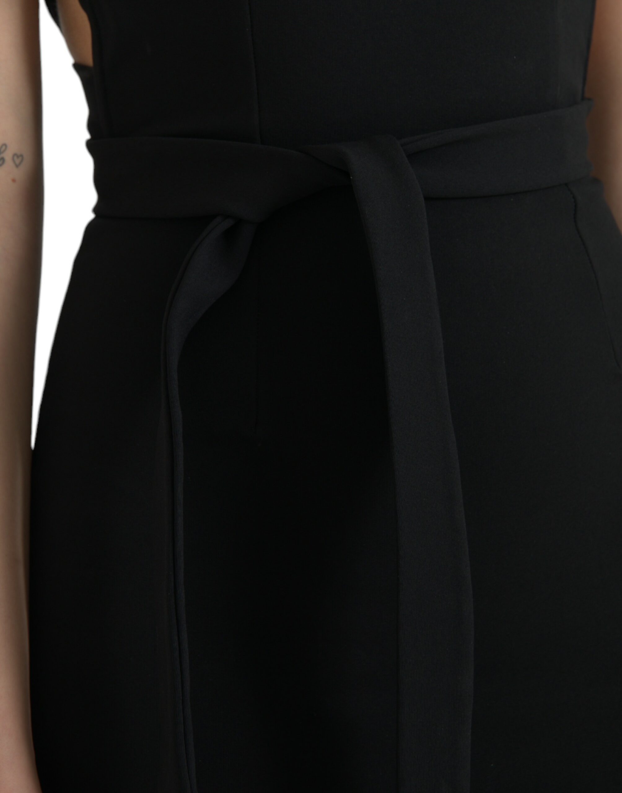 Dolce & Gabbana Black Sheath Halter Sleeveless Midi Women's Dress