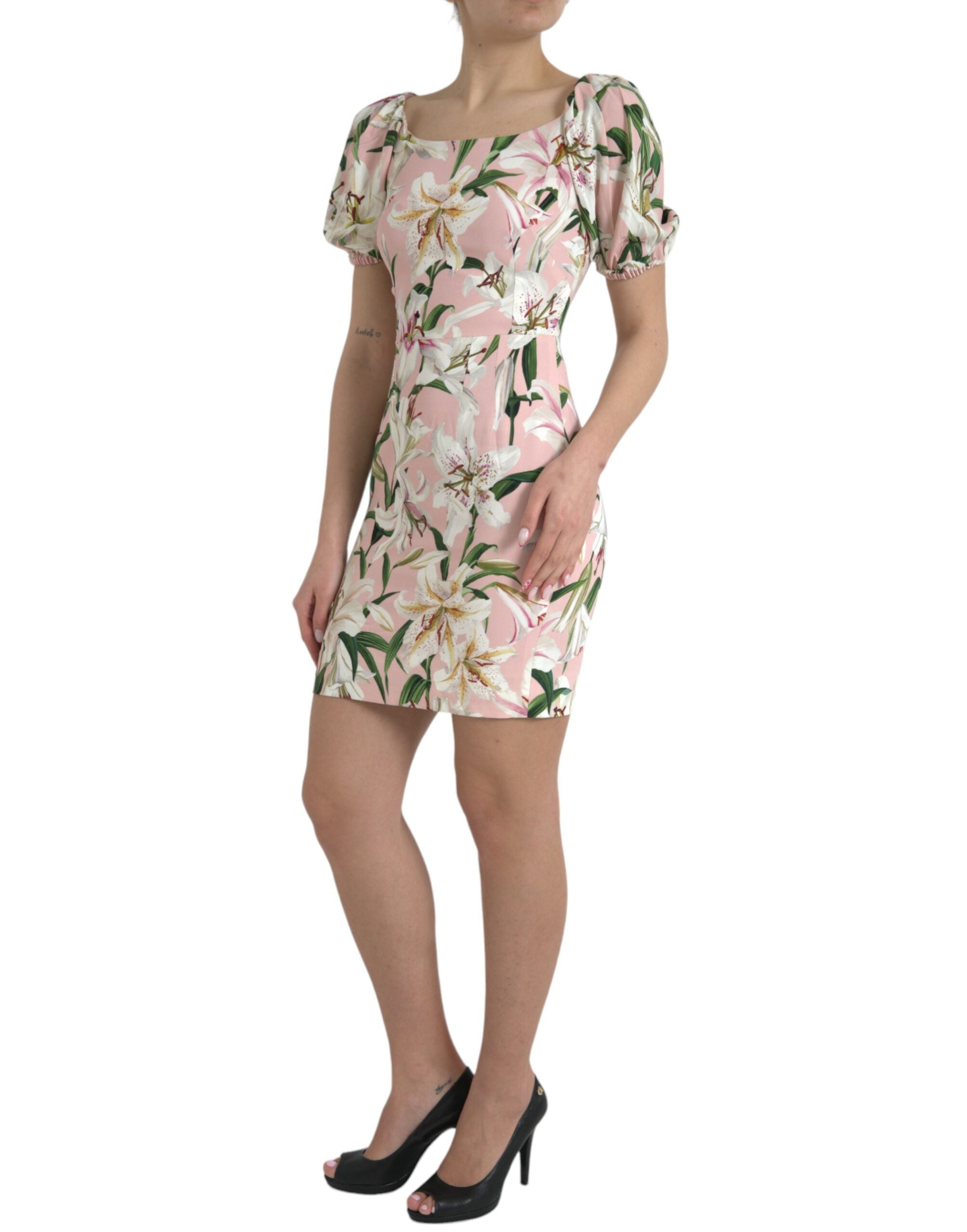 Dolce & Gabbana Pink Lily Viscose Sheath Stretch Mini Women's Dress