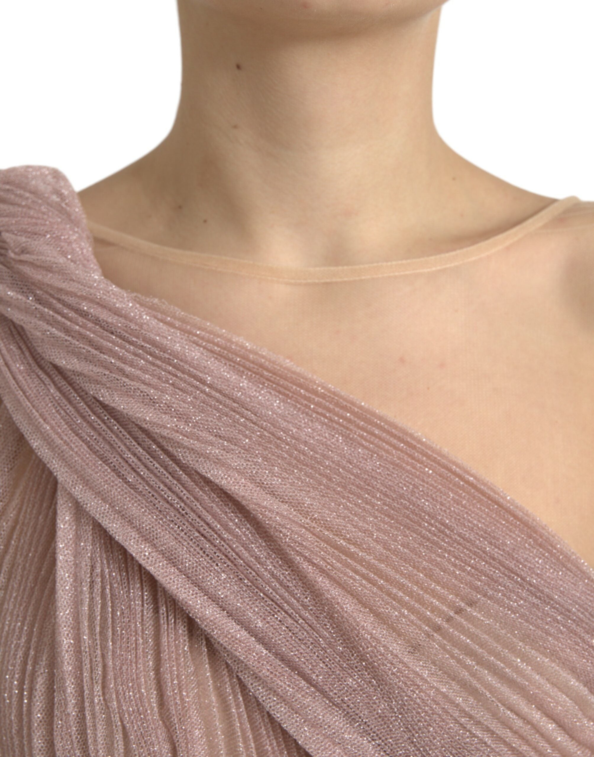 Dolce & Gabbana Light Lilac Pleated Lame Tulle One Shoulder Women's Dress