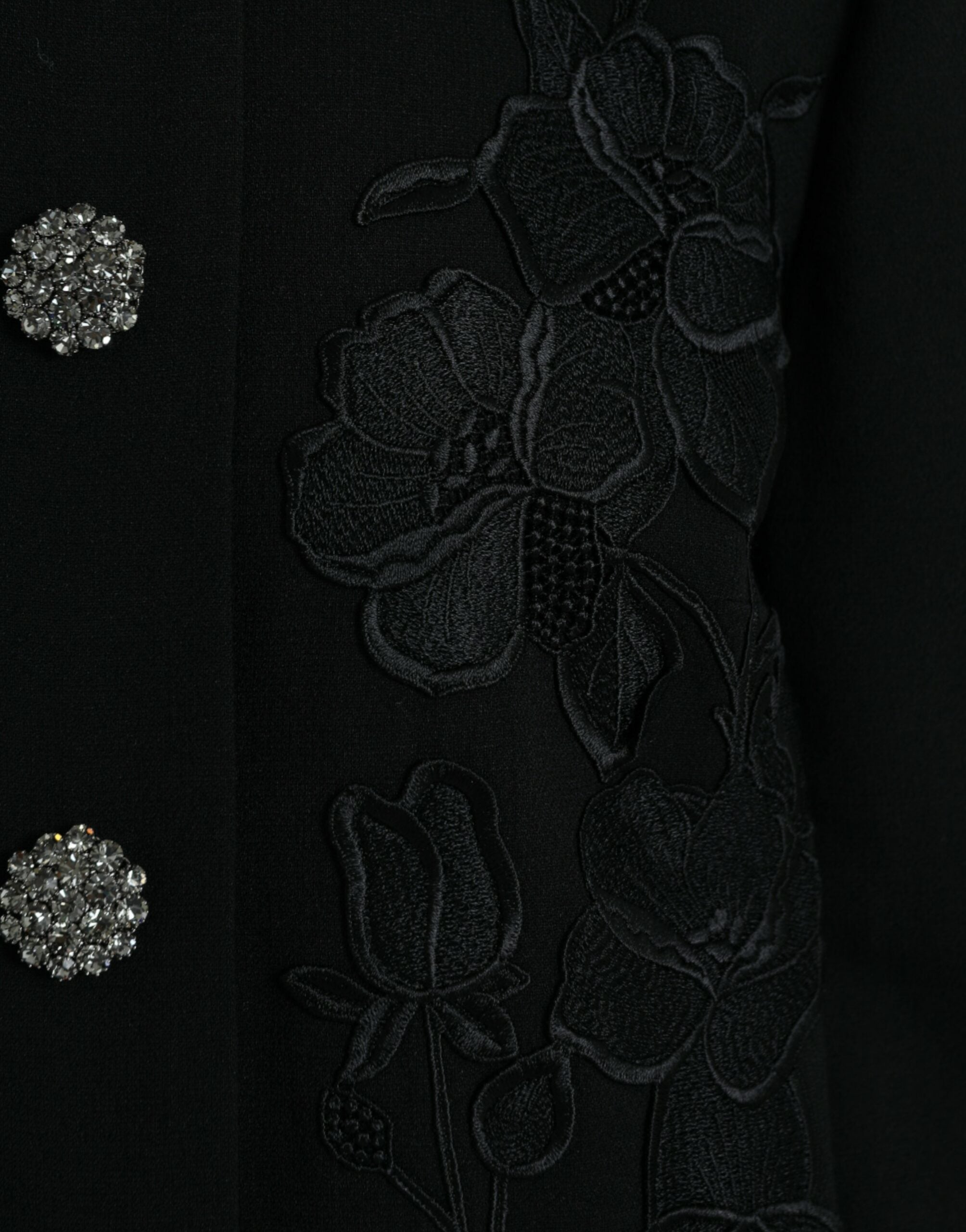 Dolce & Gabbana Black Floral Wool Button Embellished Women's Jacket