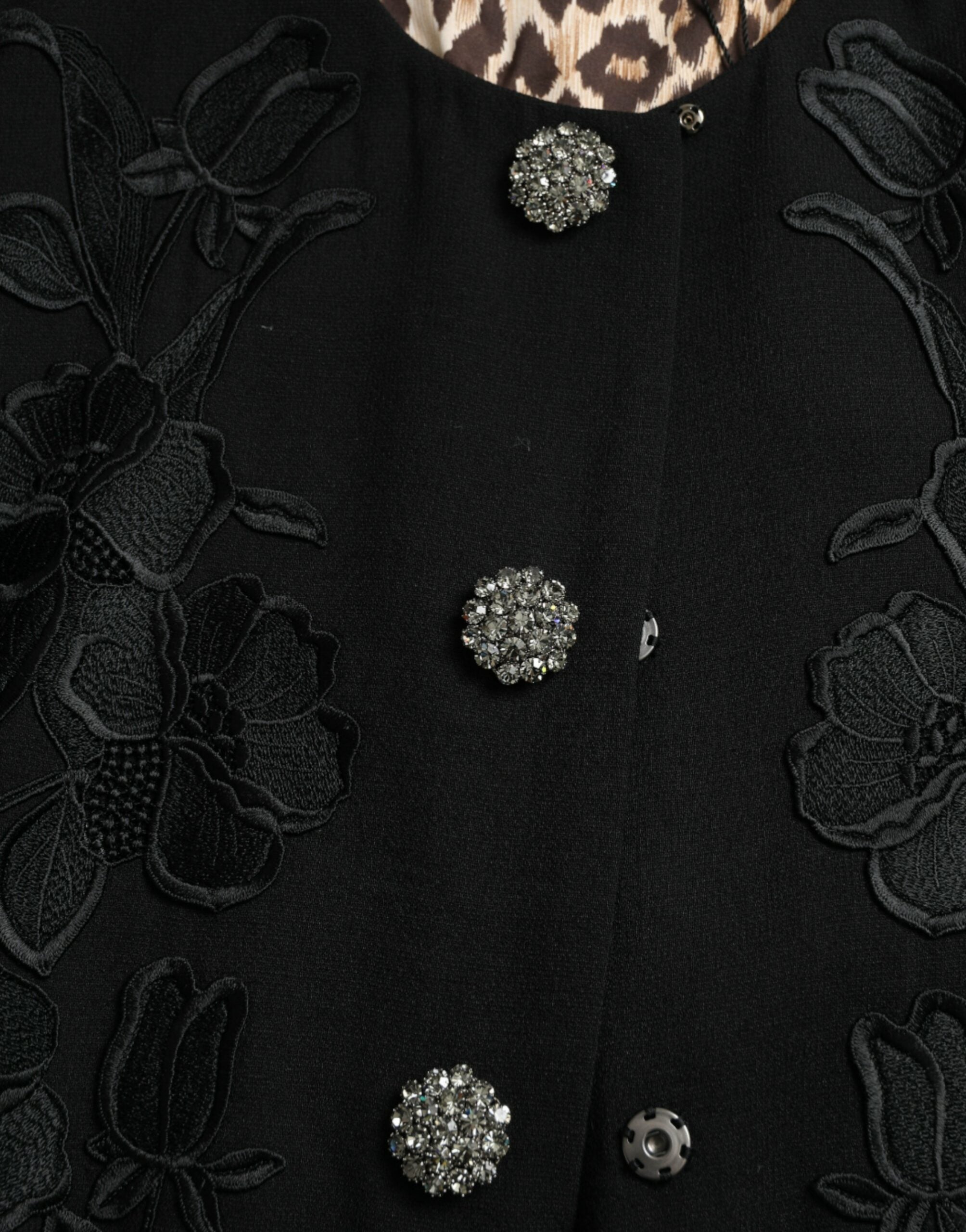 Dolce & Gabbana Black Floral Wool Button Embellished Women's Jacket