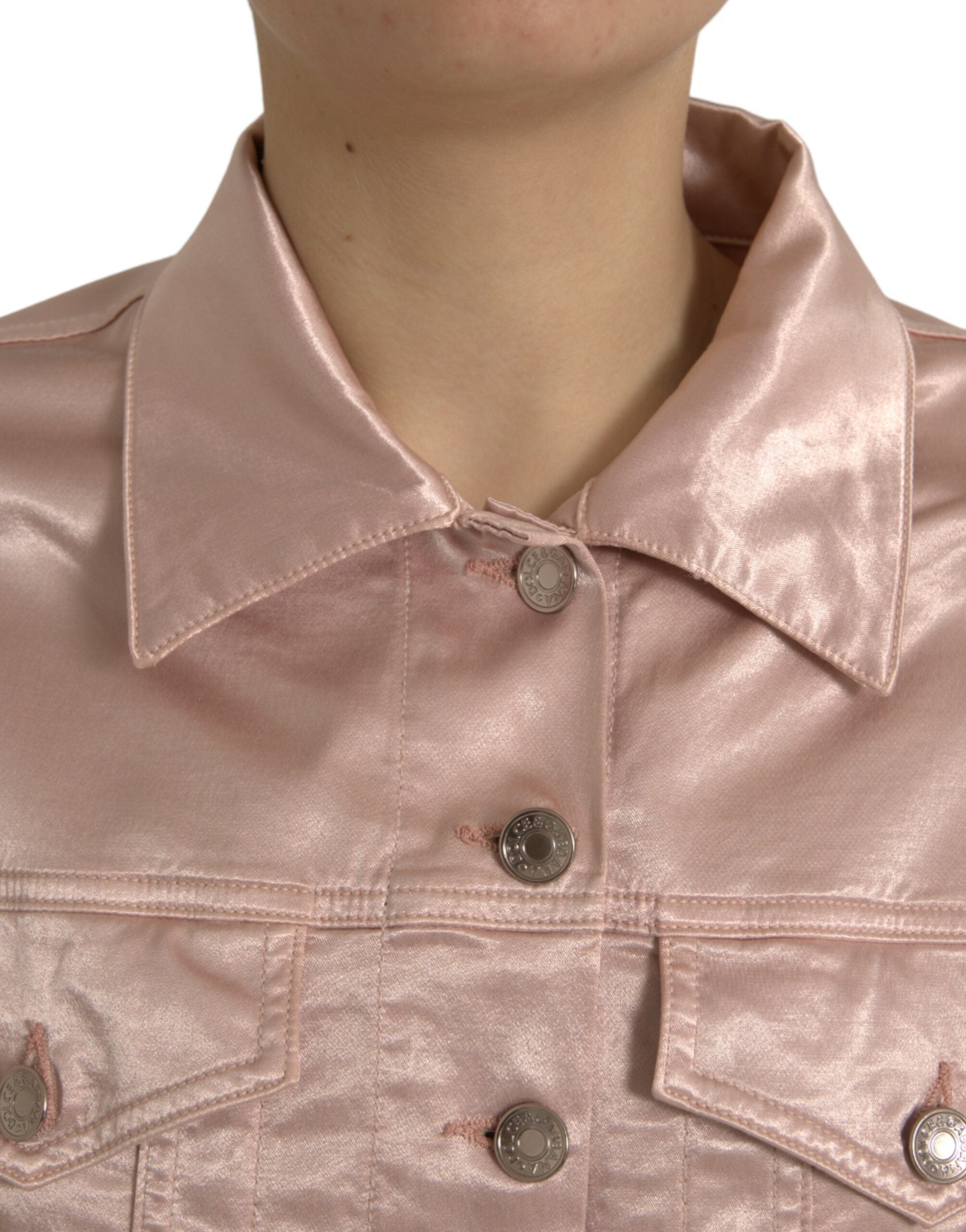 Dolce & Gabbana Pink Cotton Stretch Collared Cropped Women's Jacket