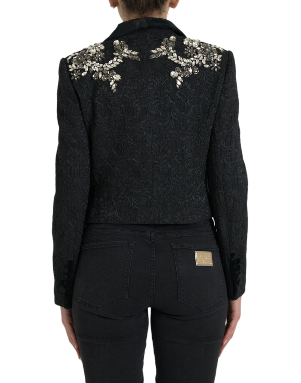 Dolce & Gabbana Black Crystal Embellished Overcoat Women's Jacket