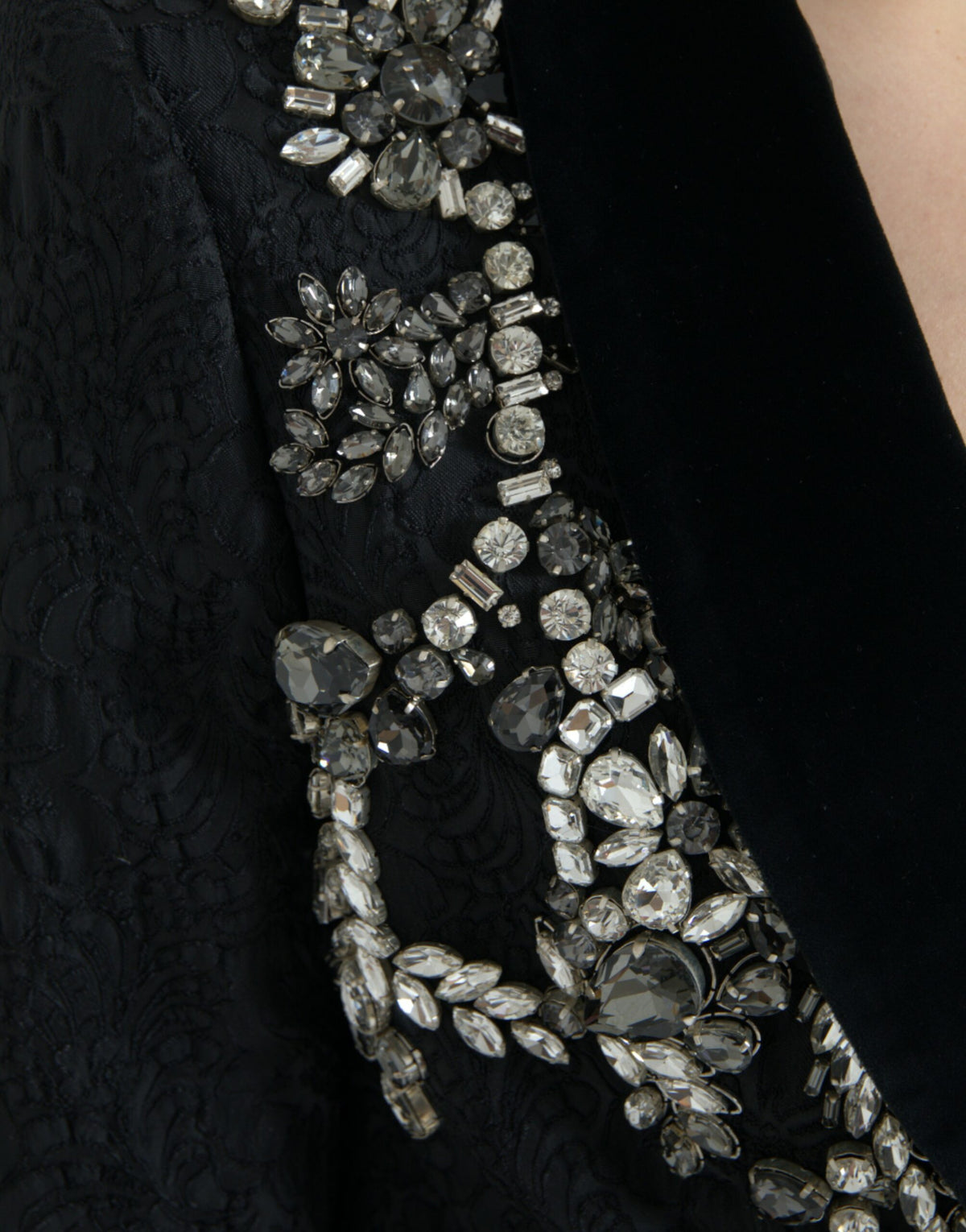 Dolce & Gabbana Black Crystal Embellished Overcoat Women's Jacket