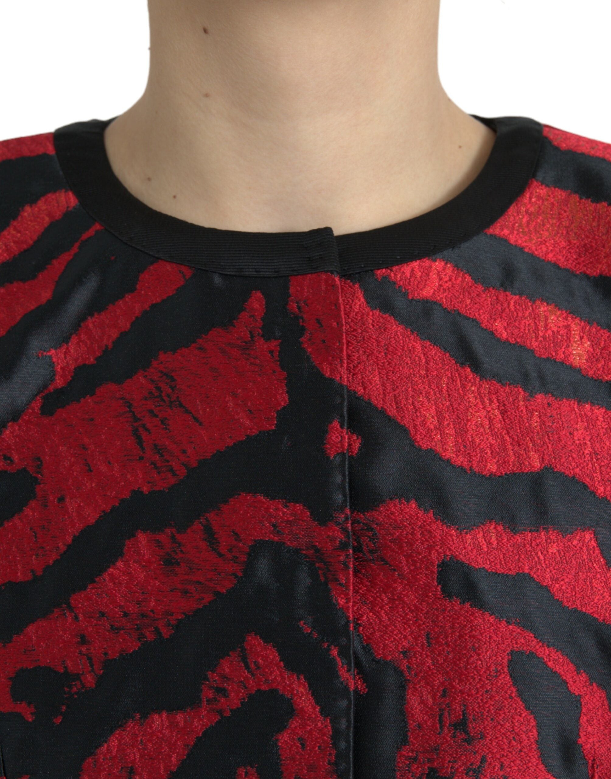 Dolce & Gabbana Black Red Patterned Cropped Coat Women's Jacket