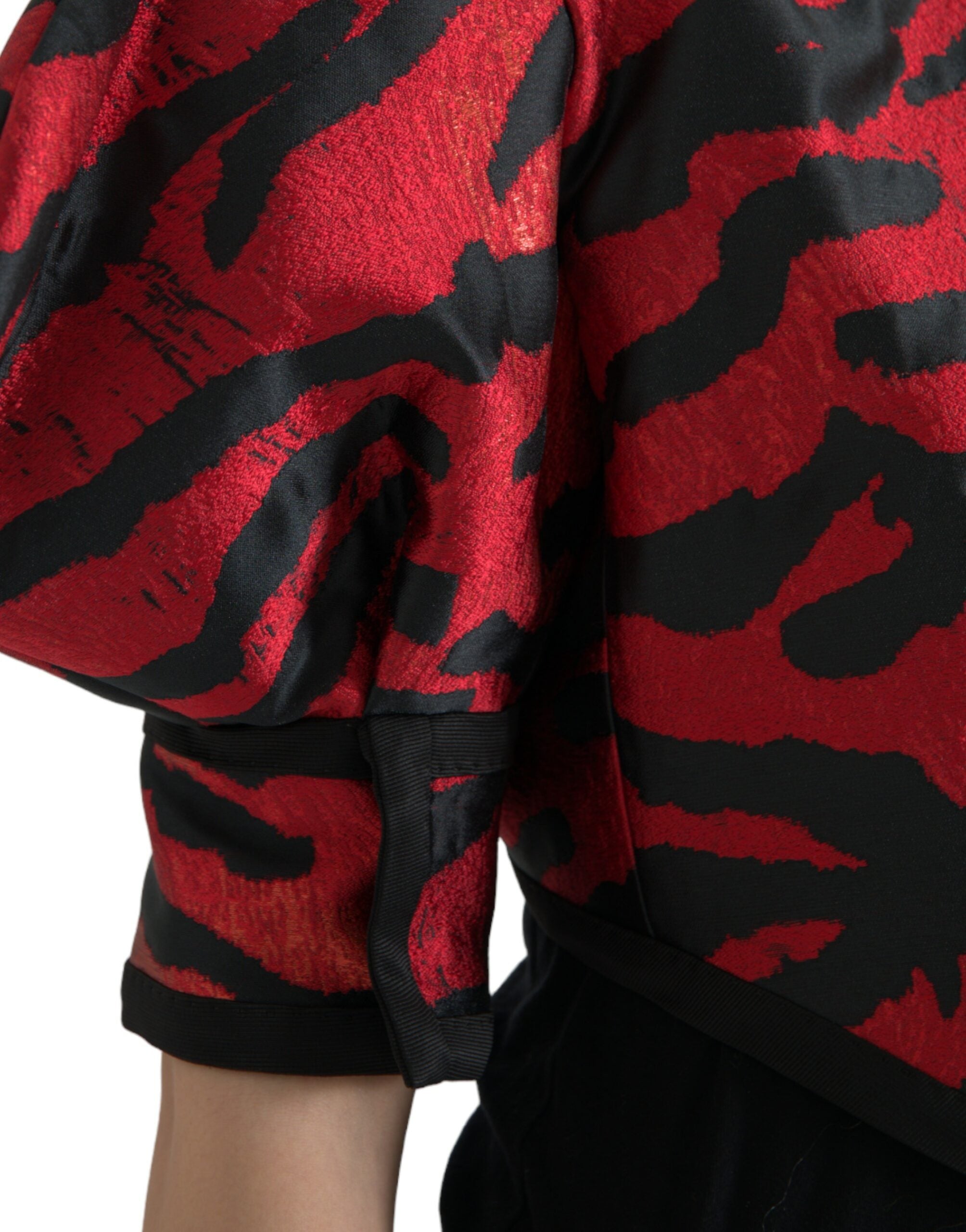 Dolce & Gabbana Black Red Patterned Cropped Coat Women's Jacket