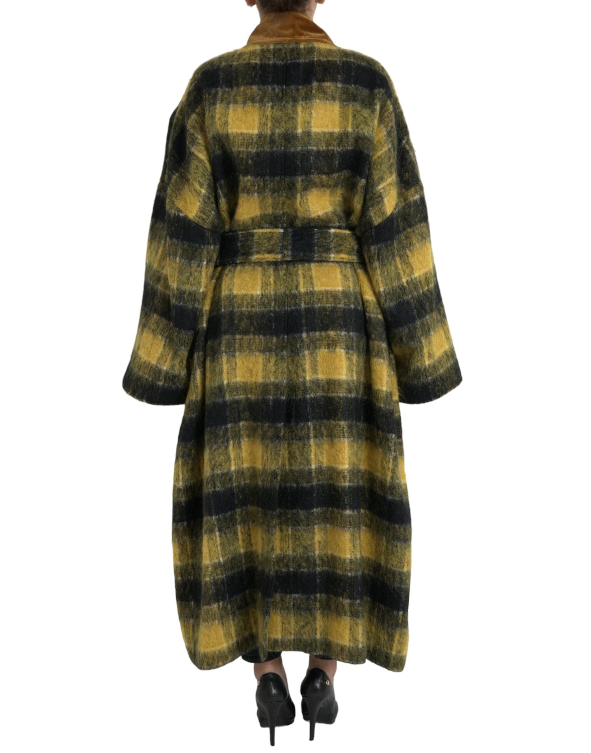Dolce & Gabbana Chic Checkered Long Trench Coat in Sunny Women's Yellow