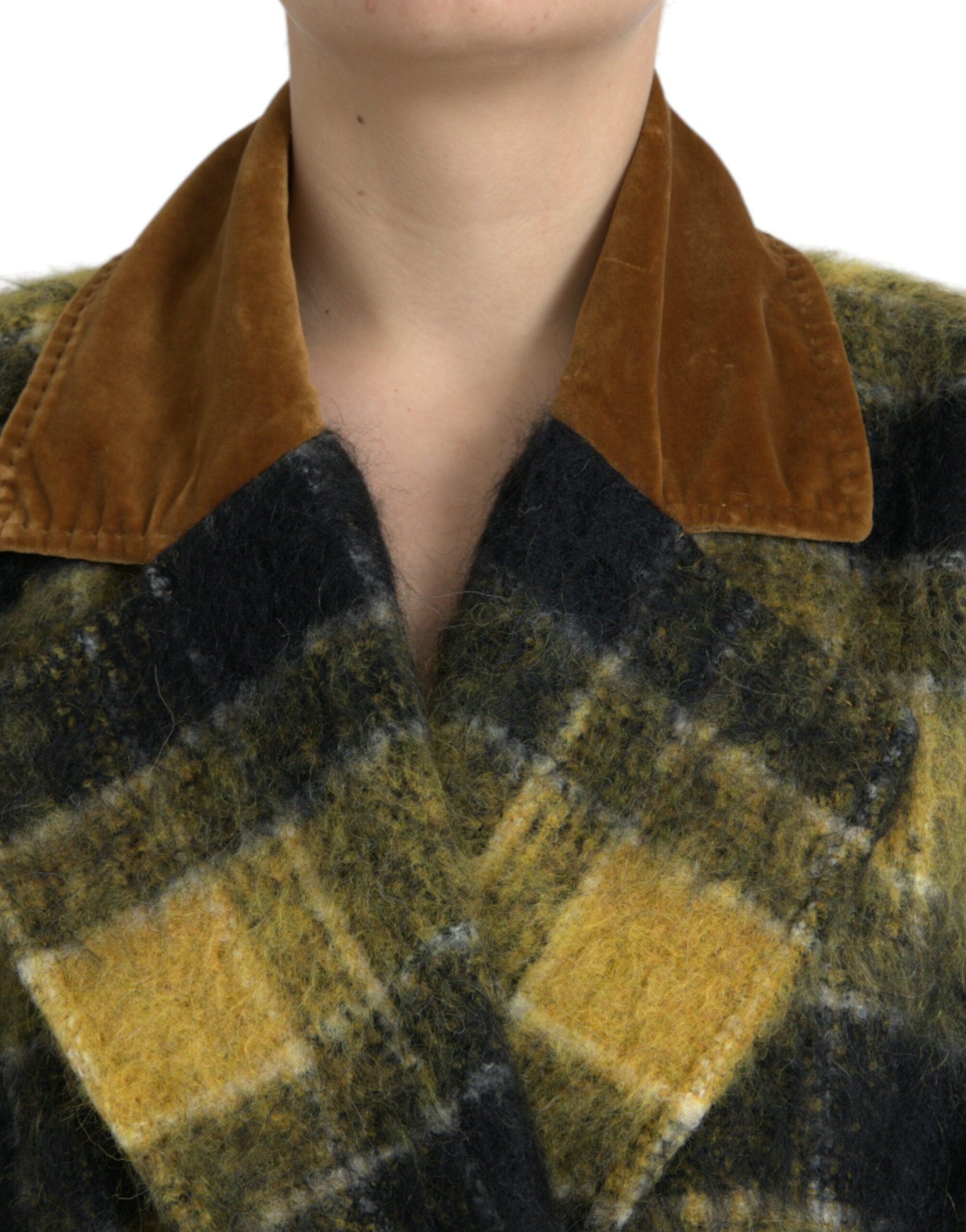 Dolce & Gabbana Yellow Checkered Long Sleeve Coat Women's Jacket