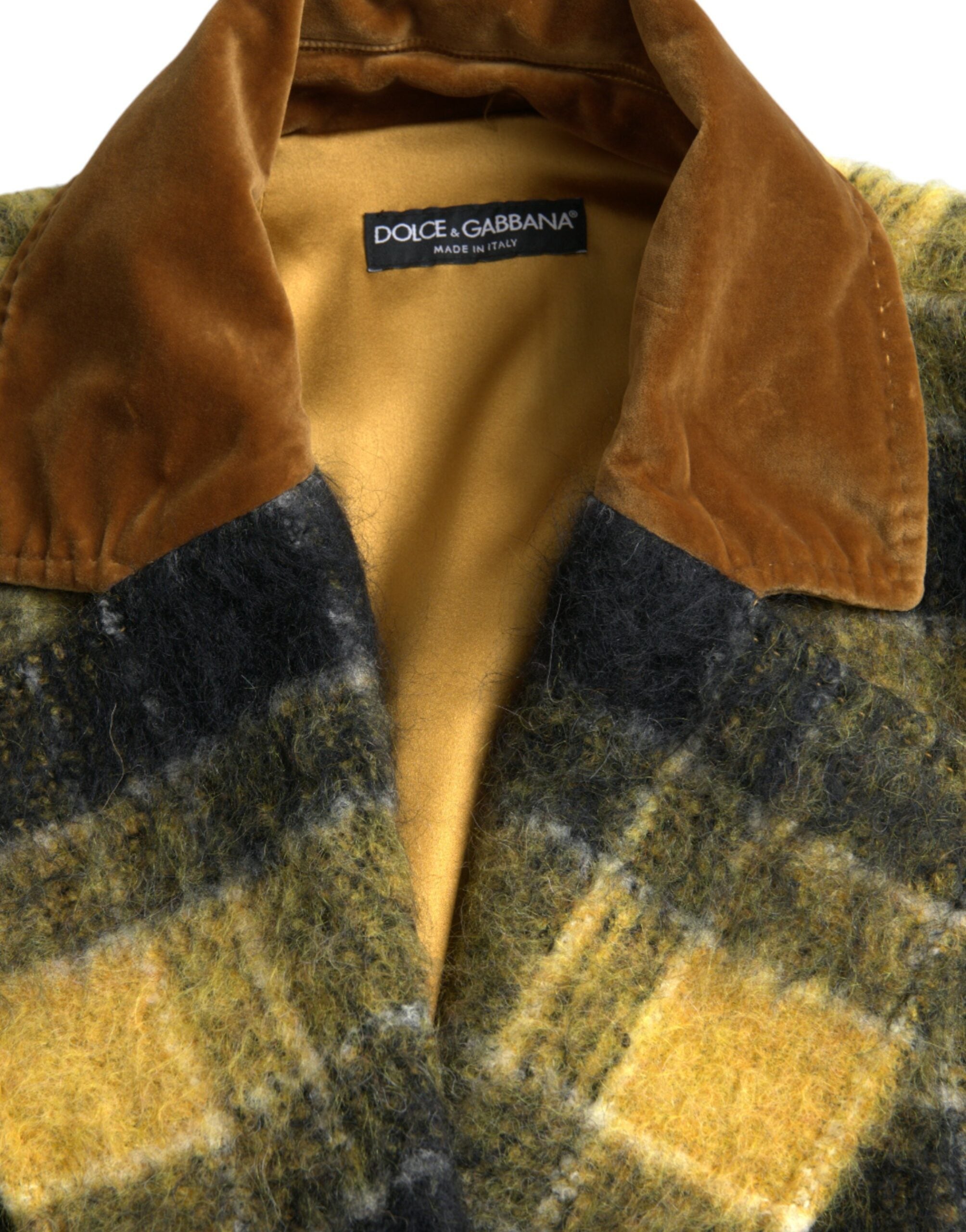 Dolce & Gabbana Yellow Checkered Long Sleeve Coat Women's Jacket