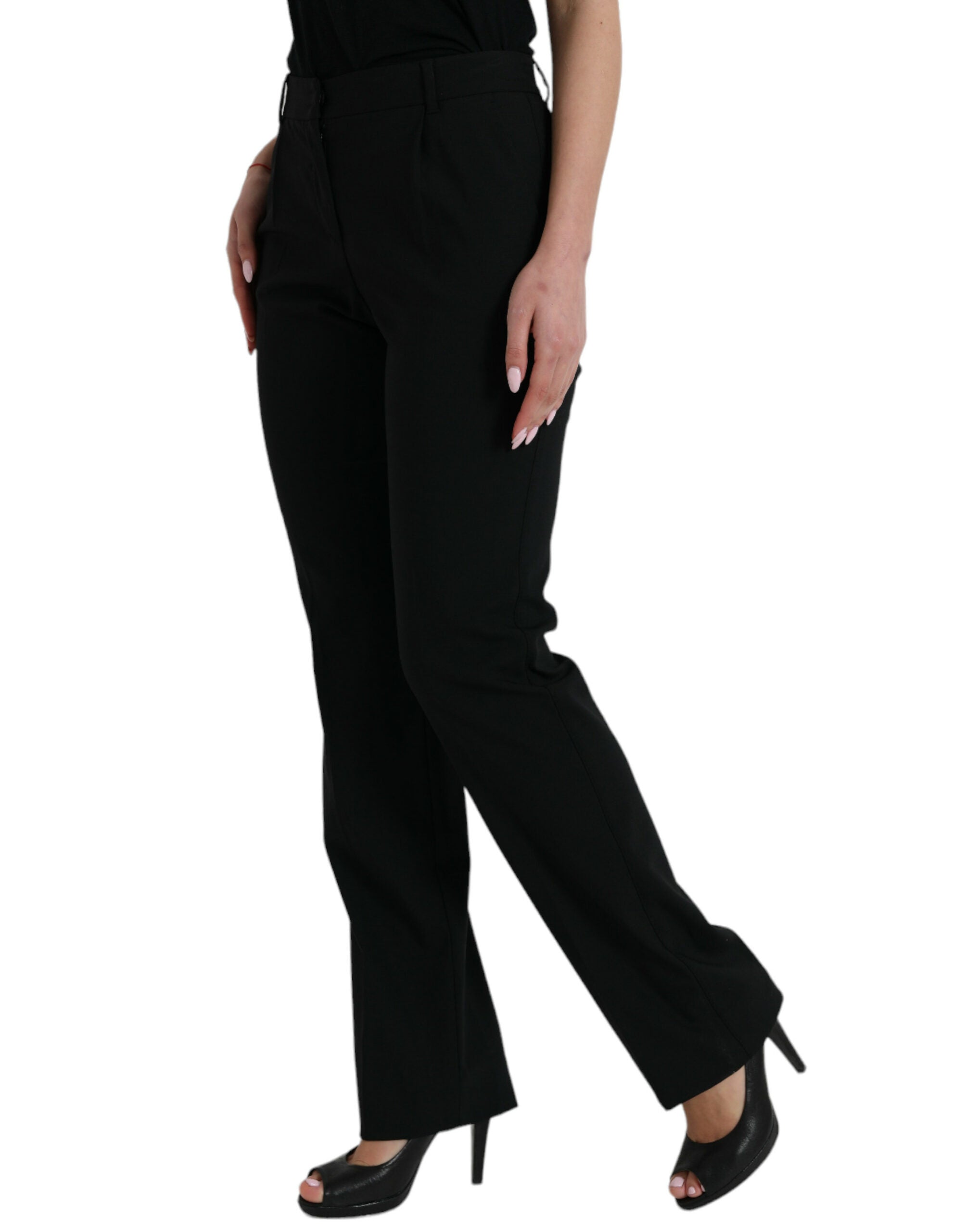 Dolce & Gabbana Black Wool Mid Waist Tapered Women's Pants
