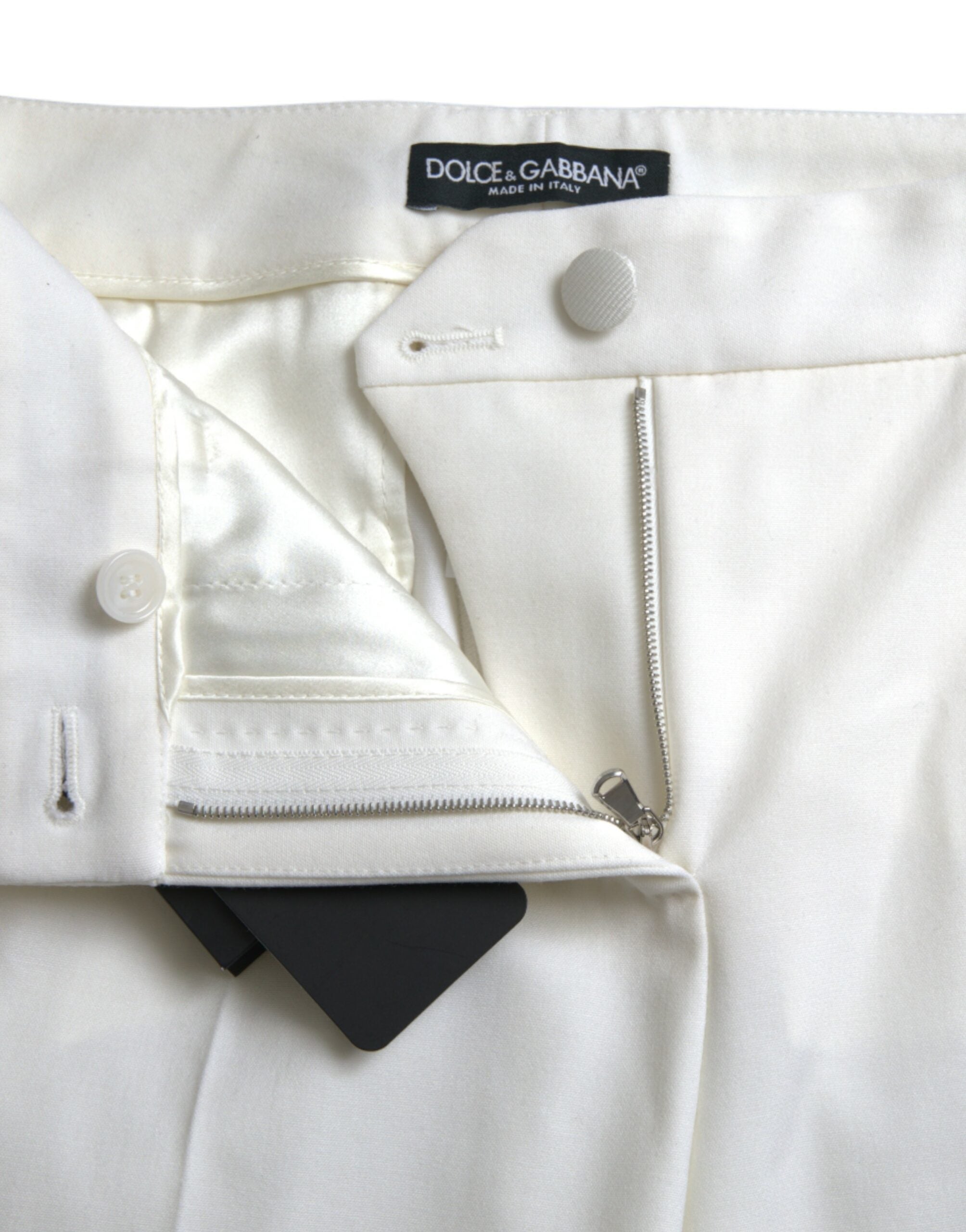 Dolce & Gabbana White Wool Mid Waist Tapered Women's Pants