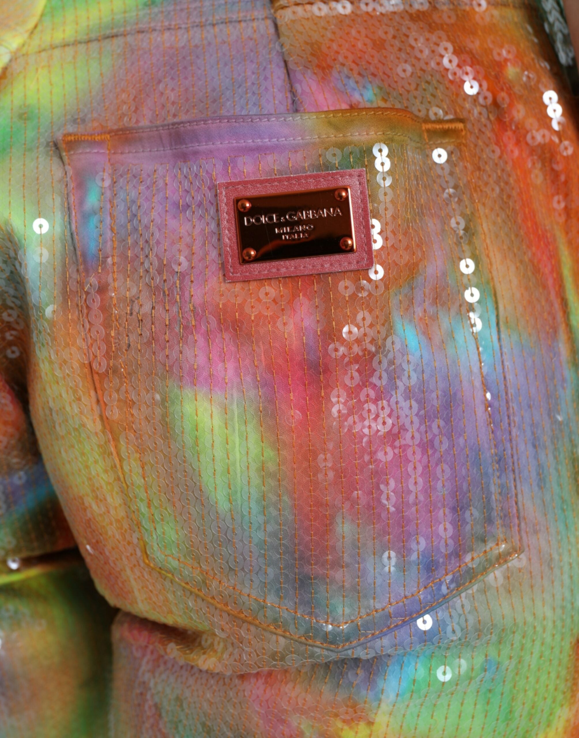Dolce & Gabbana Multicolor Tie Dye Sequined High Waist Cropped Women's Pants