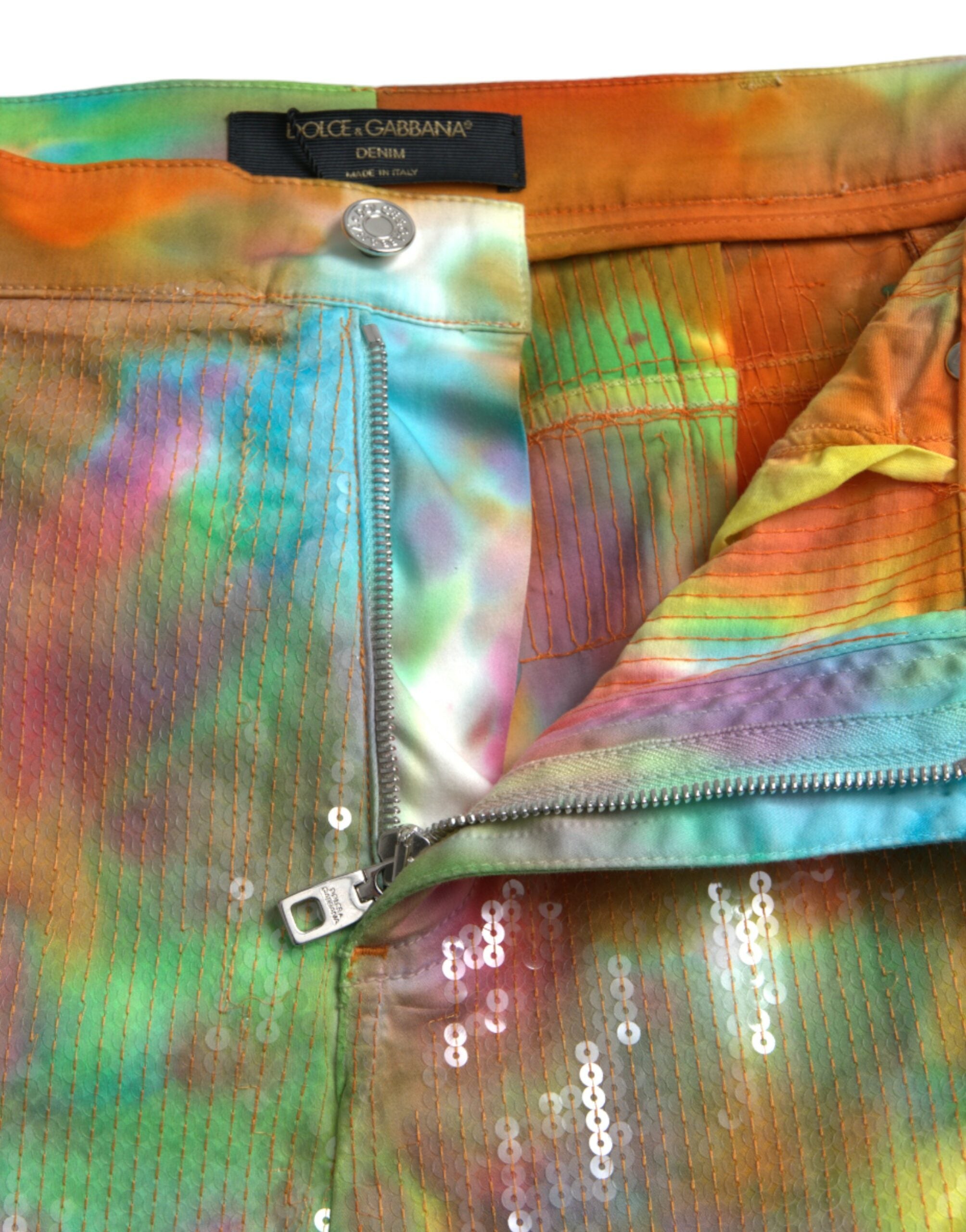 Dolce & Gabbana Multicolor Tie Dye Sequined High Waist Cropped Women's Pants