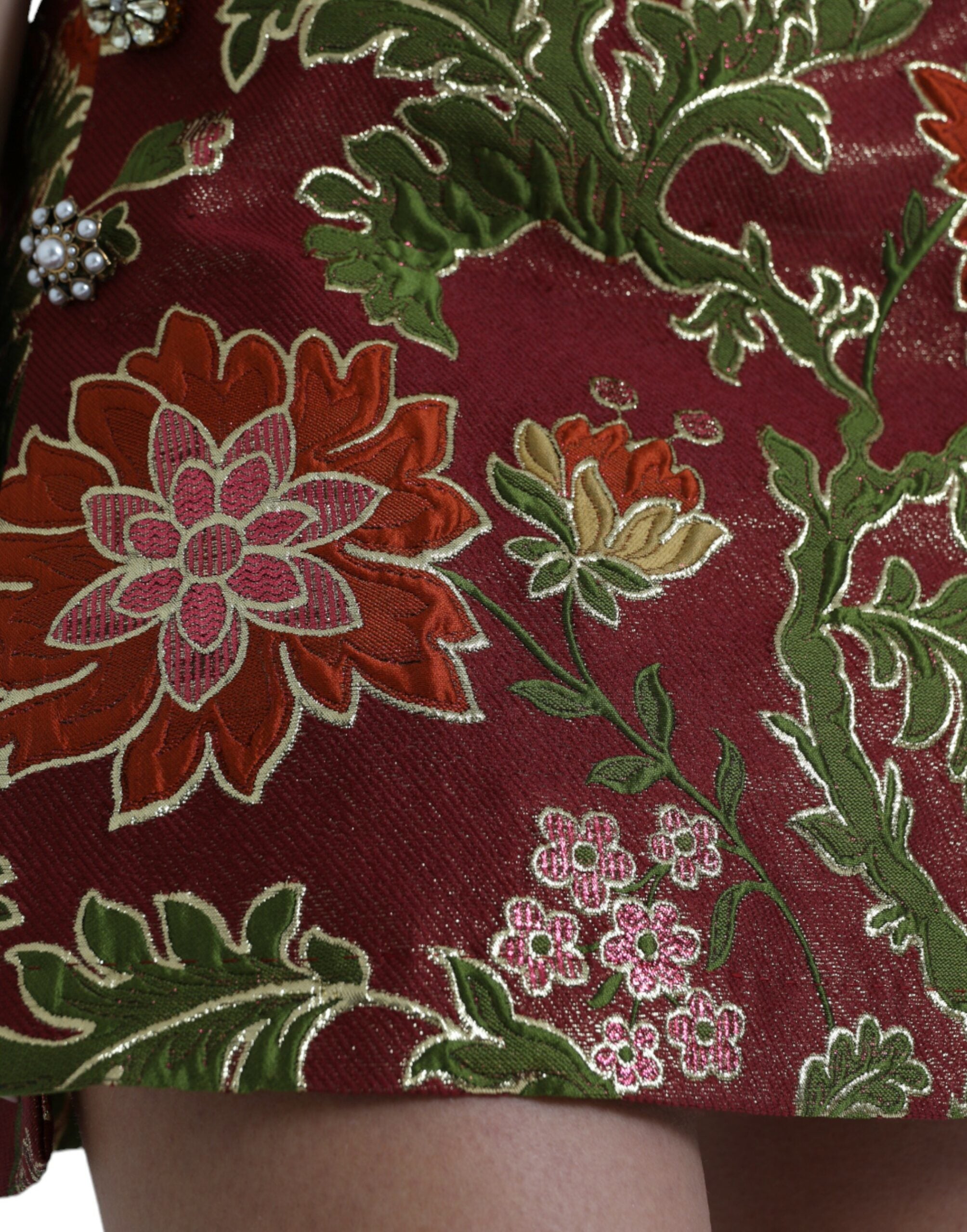 Dolce & Gabbana Maroon Floral Jacquard A-line Mini Women's Skirt