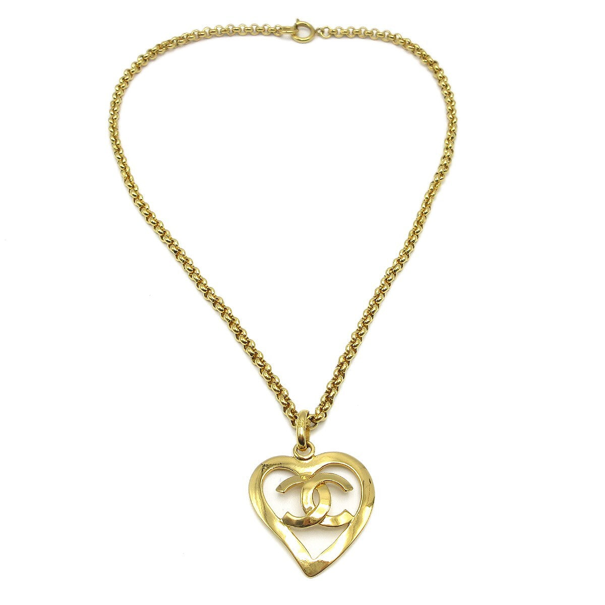 Chanel Cc Heart Pendant Metal Gold Gold_Plated Necklace Jewelry (Pre-Owned)