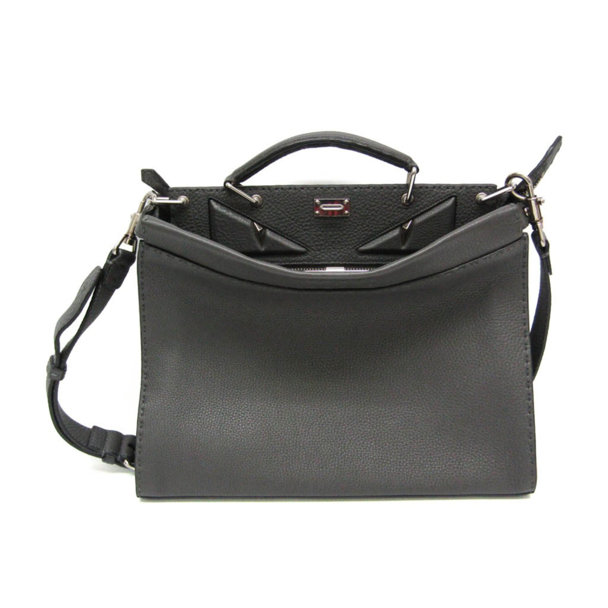 Fendi Monster Selleria Peekaboo Fit Leather Gray Leather Handbag (Pre-Owned)