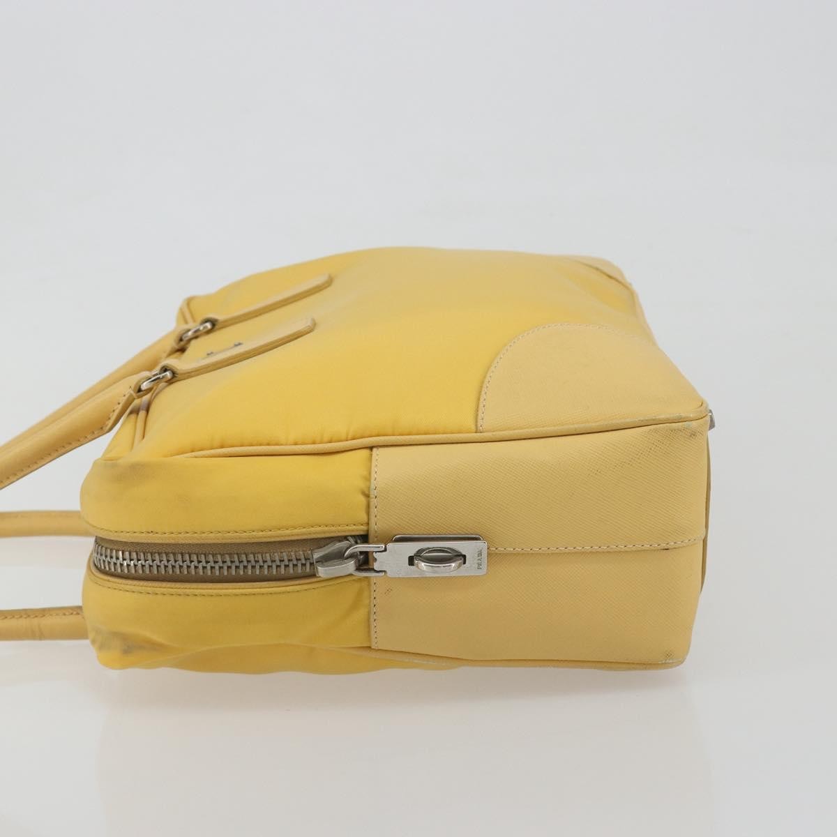 Prada Bauletto Tessuto With Saffiano Leather Yellow Canvas Handbag (Pre-Owned)