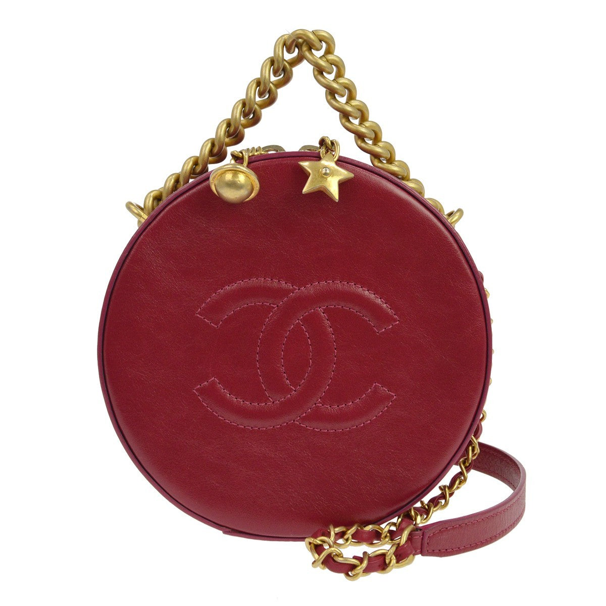 Chanel Round As Earth Glazed Calfskin Red Leather Shoulder Bag Bag (Pre-Owned)
