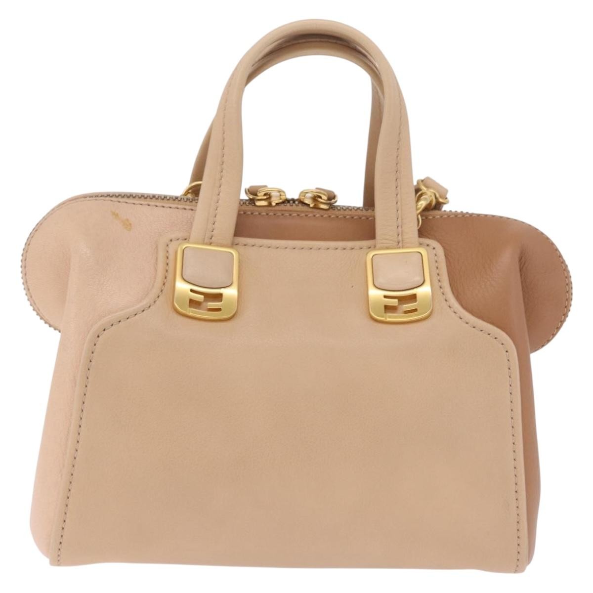 Fendi Chameleon Satchel Leather Beige Leather Handbag (Pre-Owned)