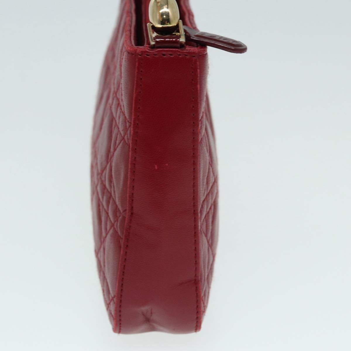 Christian Dior Lady Dior Zip Pochette Cannage Quilt Lambskin Red Leather Bag (Pre-Owned)