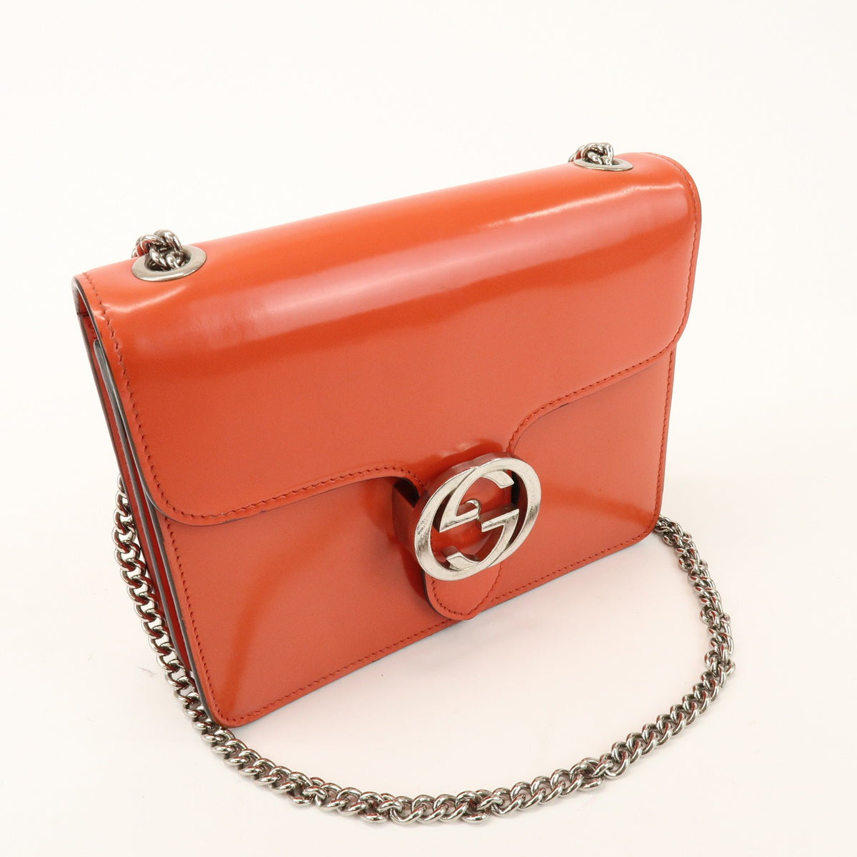 Gucci Interlocking Patent Orange Patent_Leather Shoulder Bag Bag (Pre-Owned)