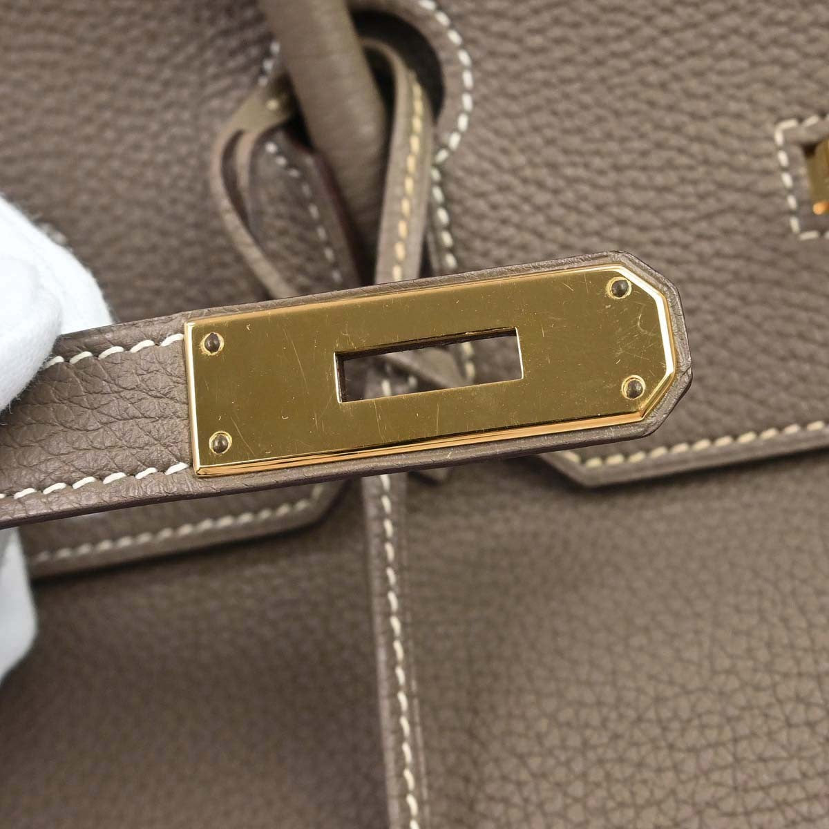 Hermes Birkin Etoupe Togo With Gold Hardware Gray Calfskin Handbag (Pre-Owned)