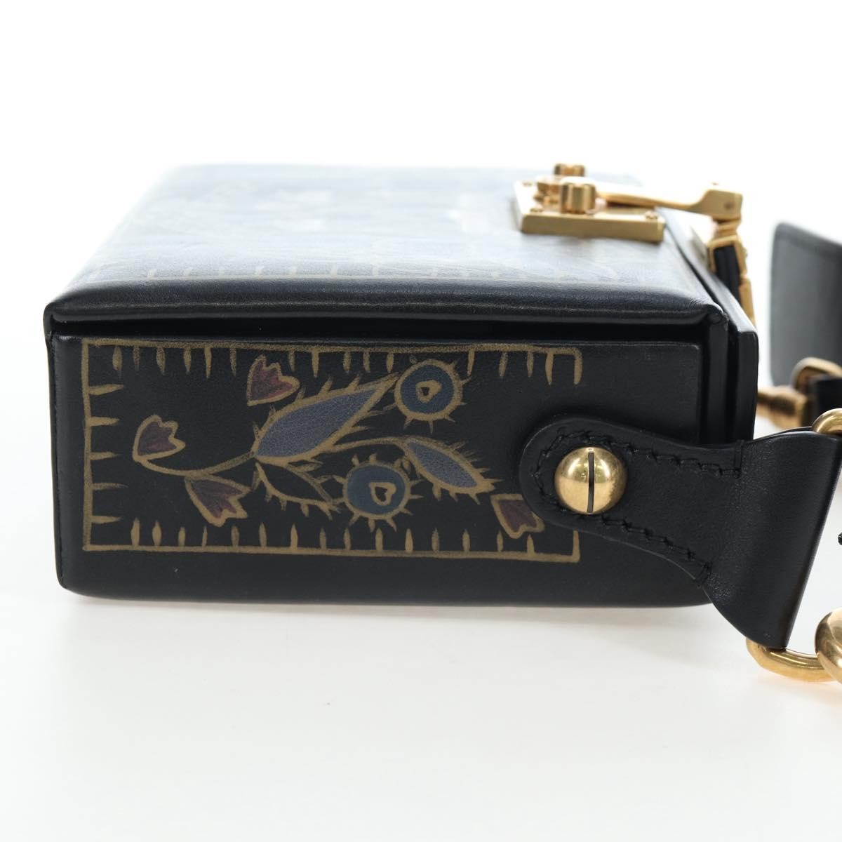 Christian Dior Dioraddict Lockbox Printed Leather Black Leather Shoulder Bag Bag (Pre-Owned)