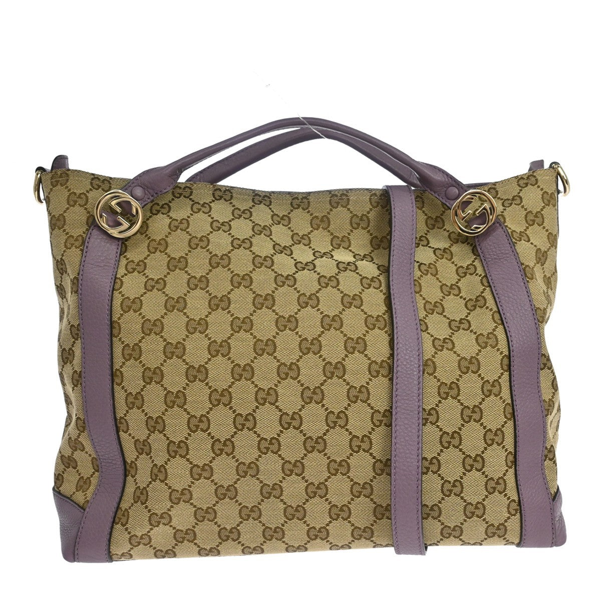 Gucci Miss Gg Tote Gg Canvas With Leather Beige Canvas Handbag (Pre-Owned)