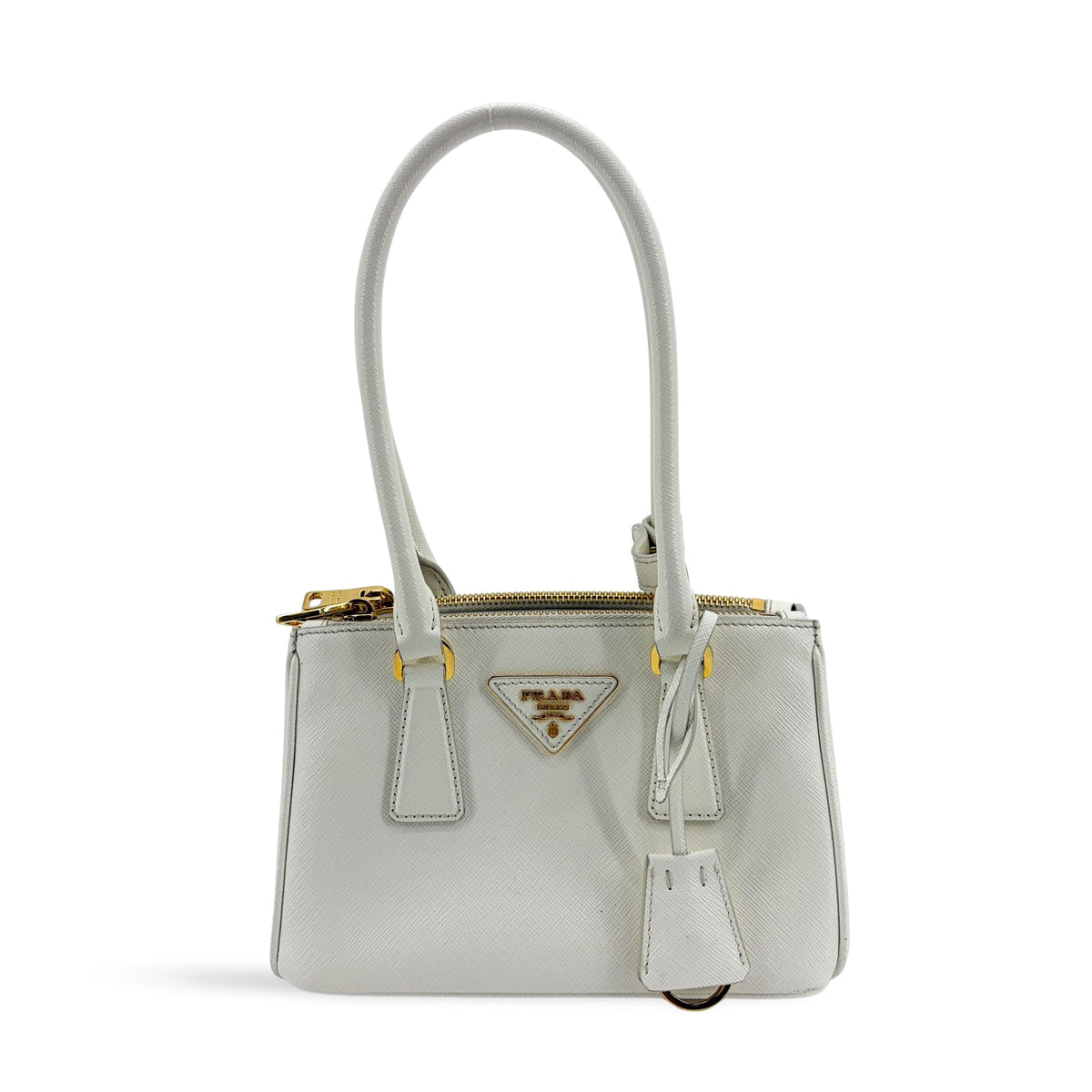 Prada Galleria Double Zip Saffiano Leather White Leather Tote Bag Bag (Pre-Owned)