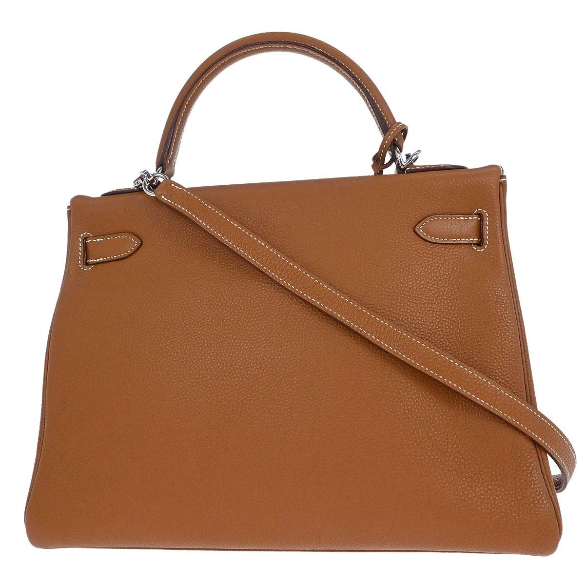 Hermes Kelly Brown Togo With Palladium Hardware Brown Leather Handbag (Pre-Owned)
