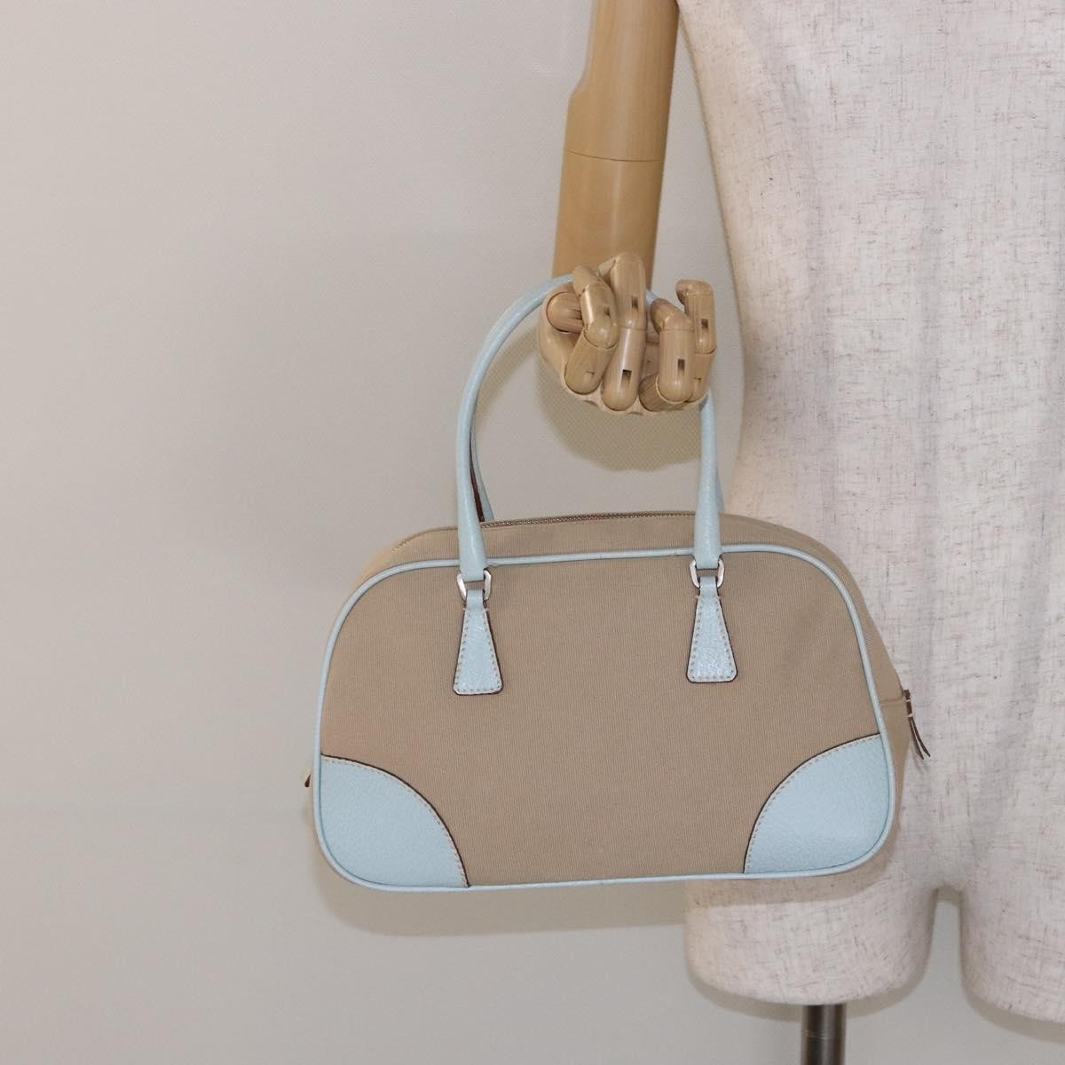 Prada Bauletto Canvas With Leather Beige Canvas Bag (Pre-Owned)