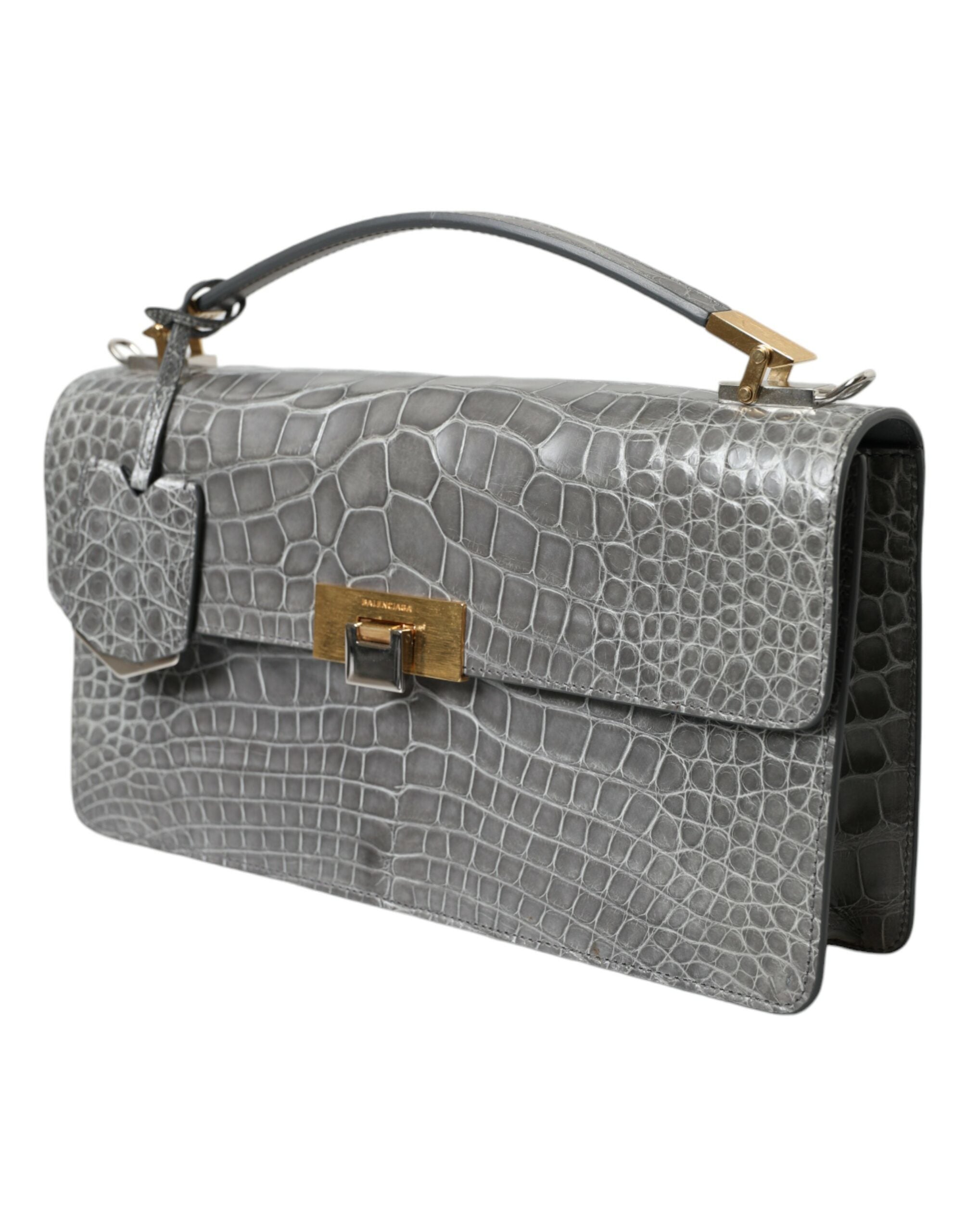 Balenciaga Gray Exotic Leather Medium Shoulder Hand Purse Women's Bag