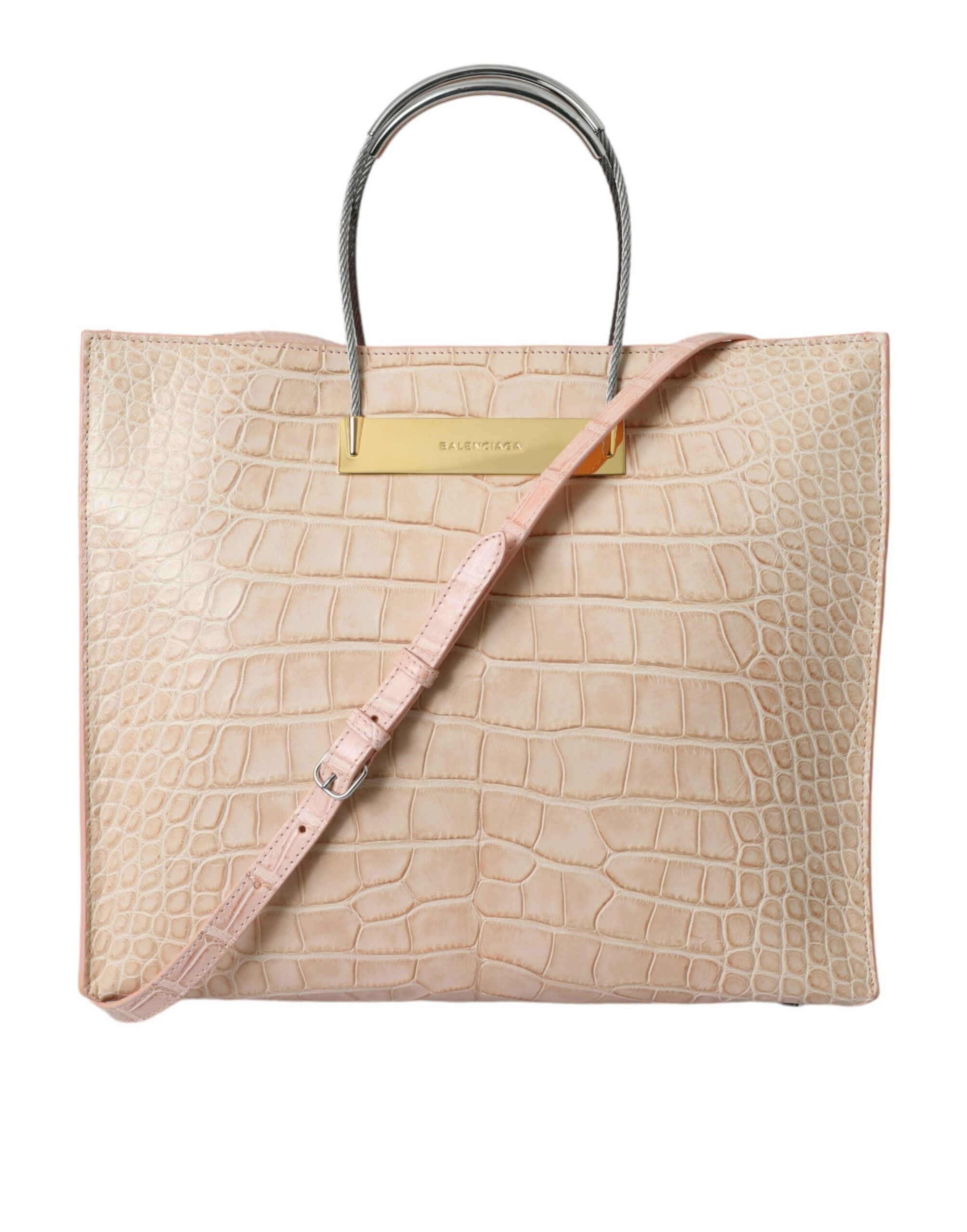 Balenciaga Pink Exotic Leather Embossed Cable Handle Shopper Tote Women's Bag