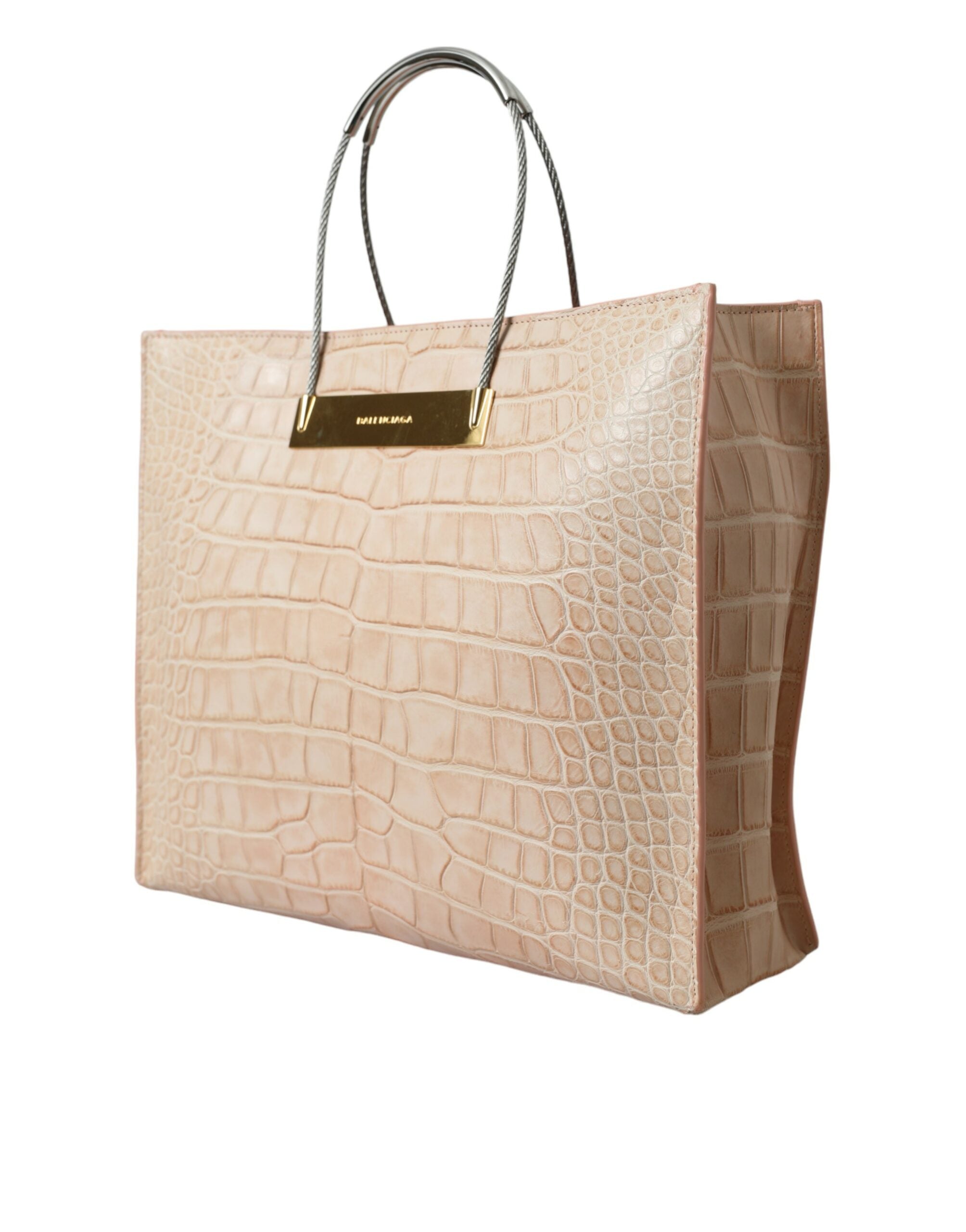 Balenciaga Pink Exotic Leather Embossed Cable Handle Shopper Tote Women's Bag