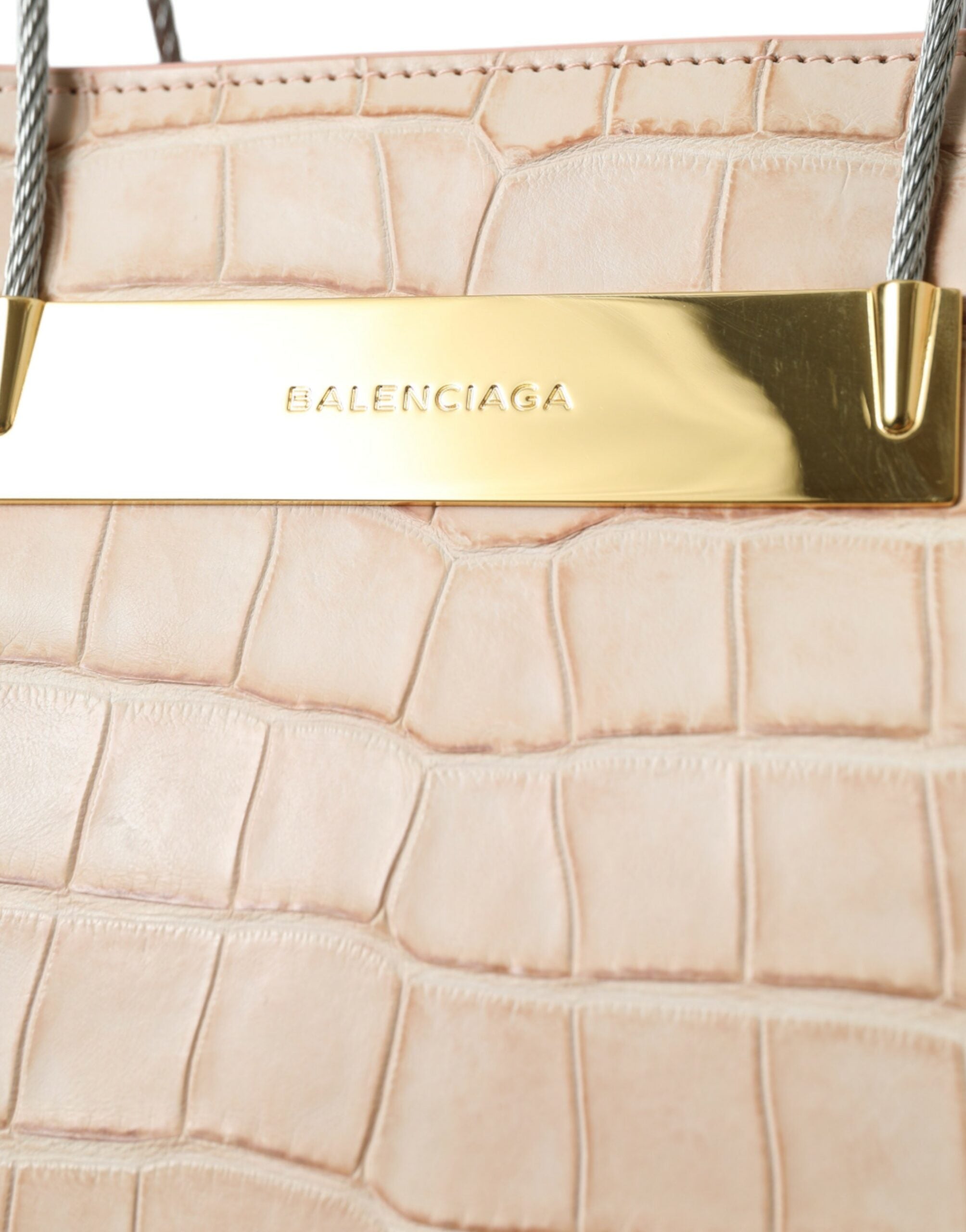 Balenciaga Pink Exotic Leather Embossed Cable Handle Shopper Tote Women's Bag