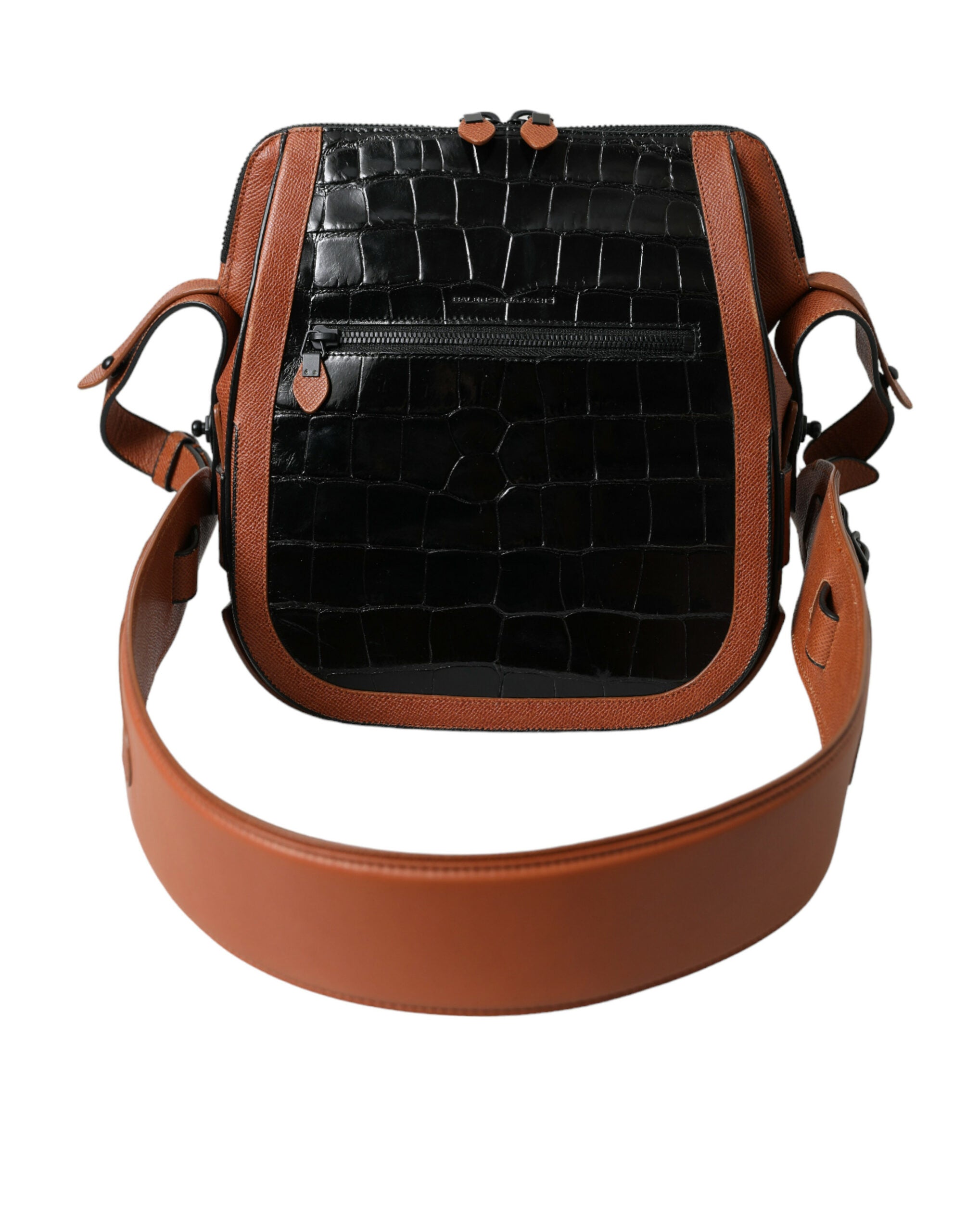 Balenciaga Black Brown Exotic Skin Leather Vertical Crossbody Purse Women's Bag
