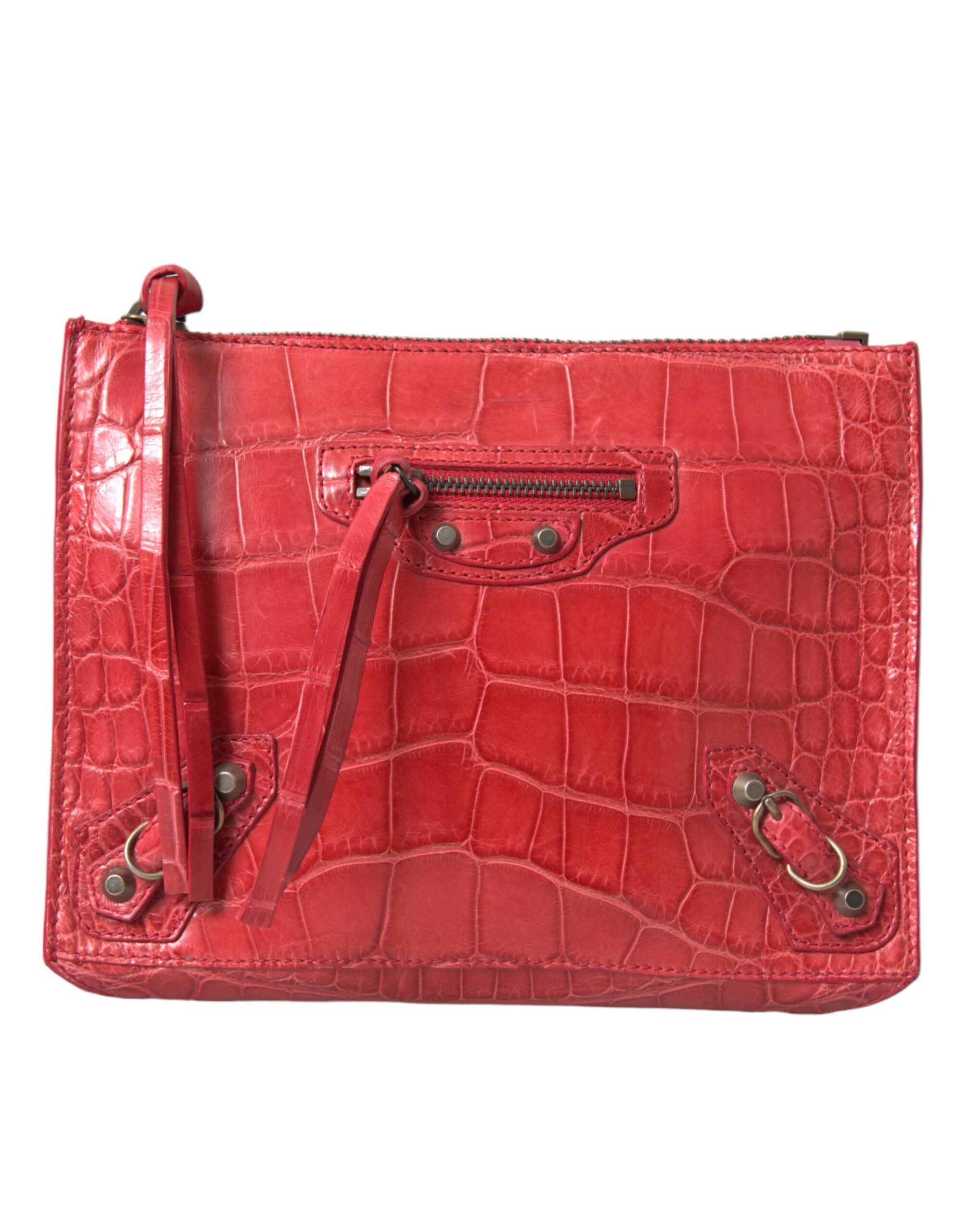 Balenciaga Red Exotic Skin Leather Classic Pouch Purse Wristlet Women's Bag