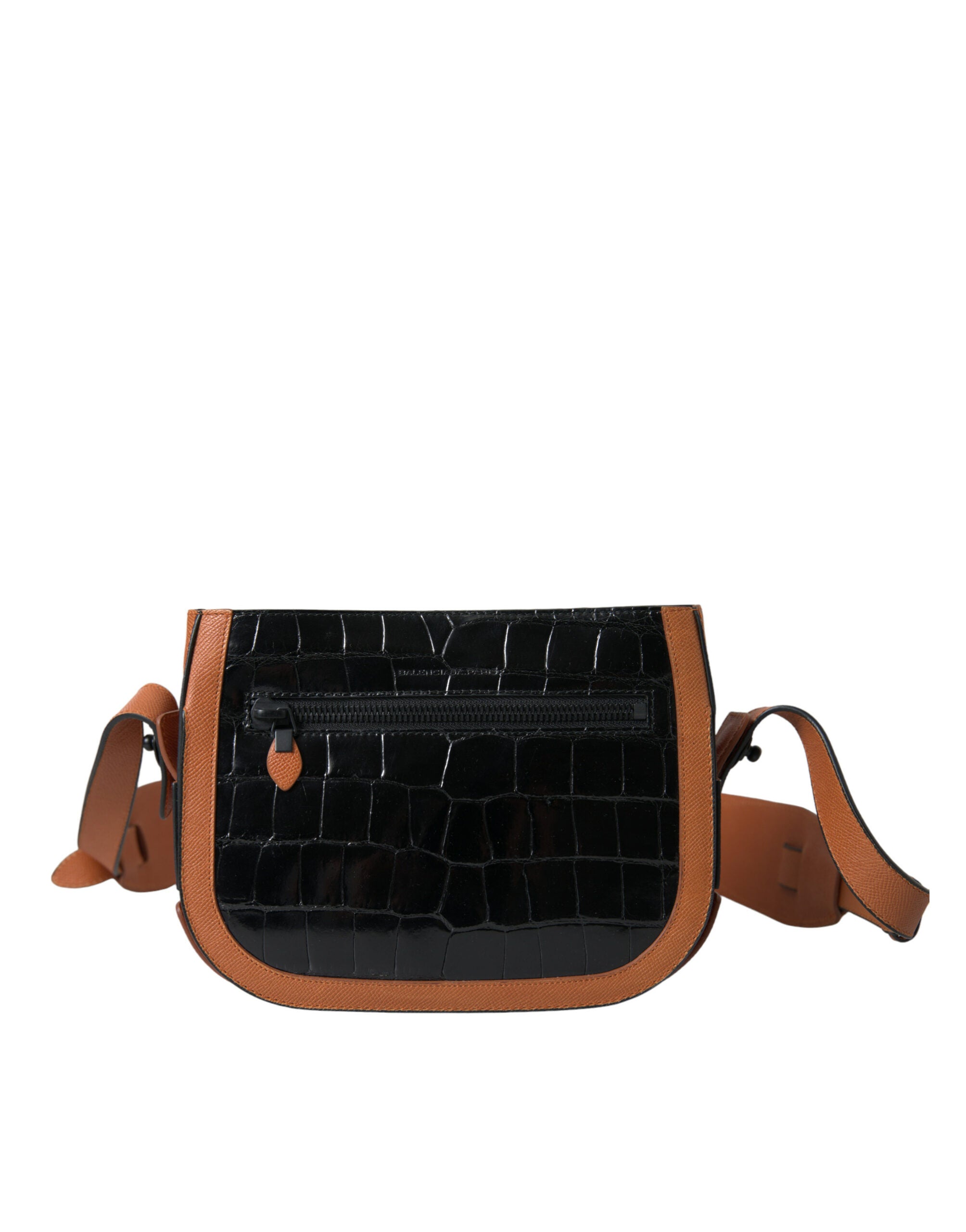 Balenciaga Black Brown Exotic Skin Leather Shoulder Camera Purse Women's Bag