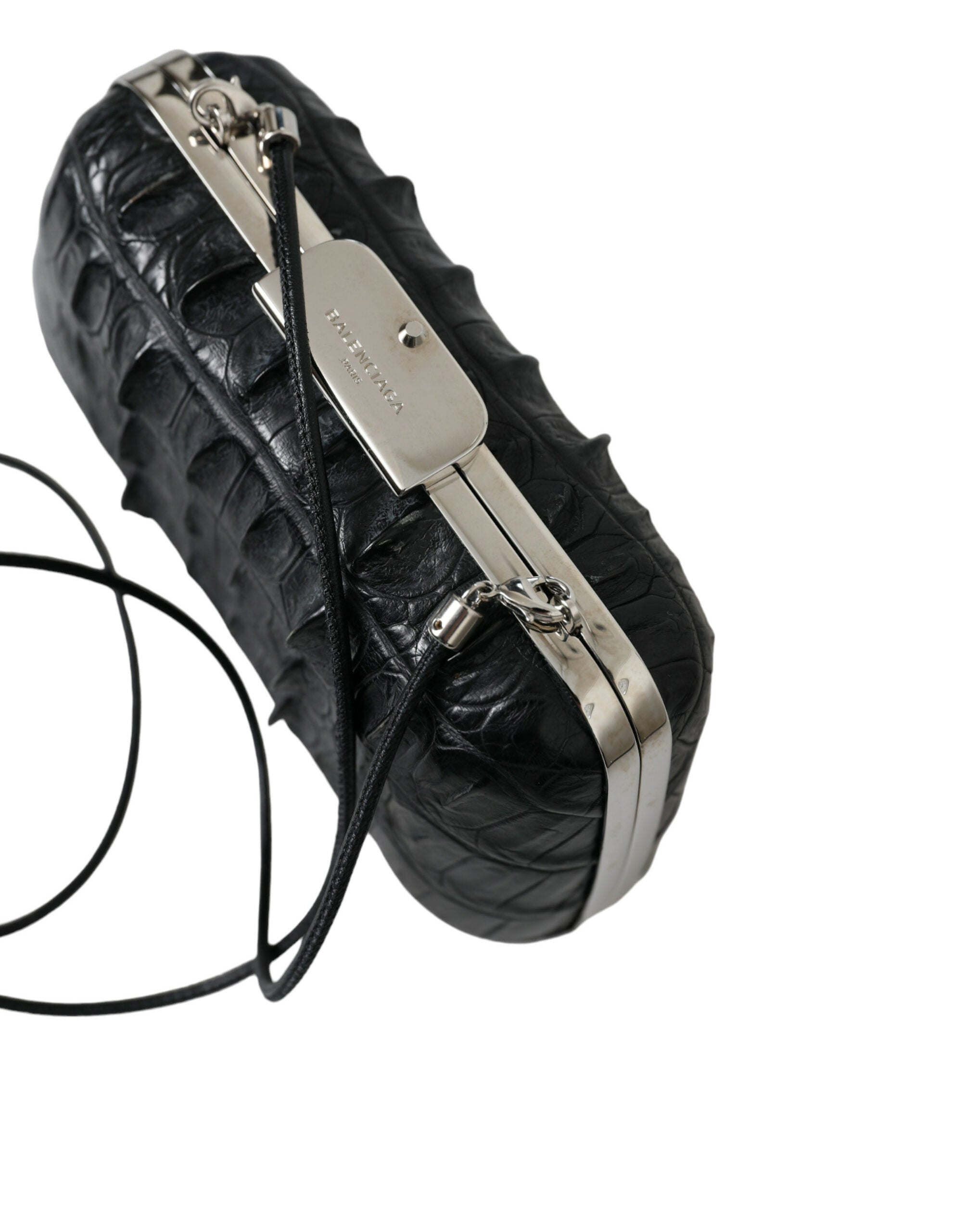 Balenciaga Black Exotic Skin Leather Shoulder Crossbody Box Clutch Women's Bag