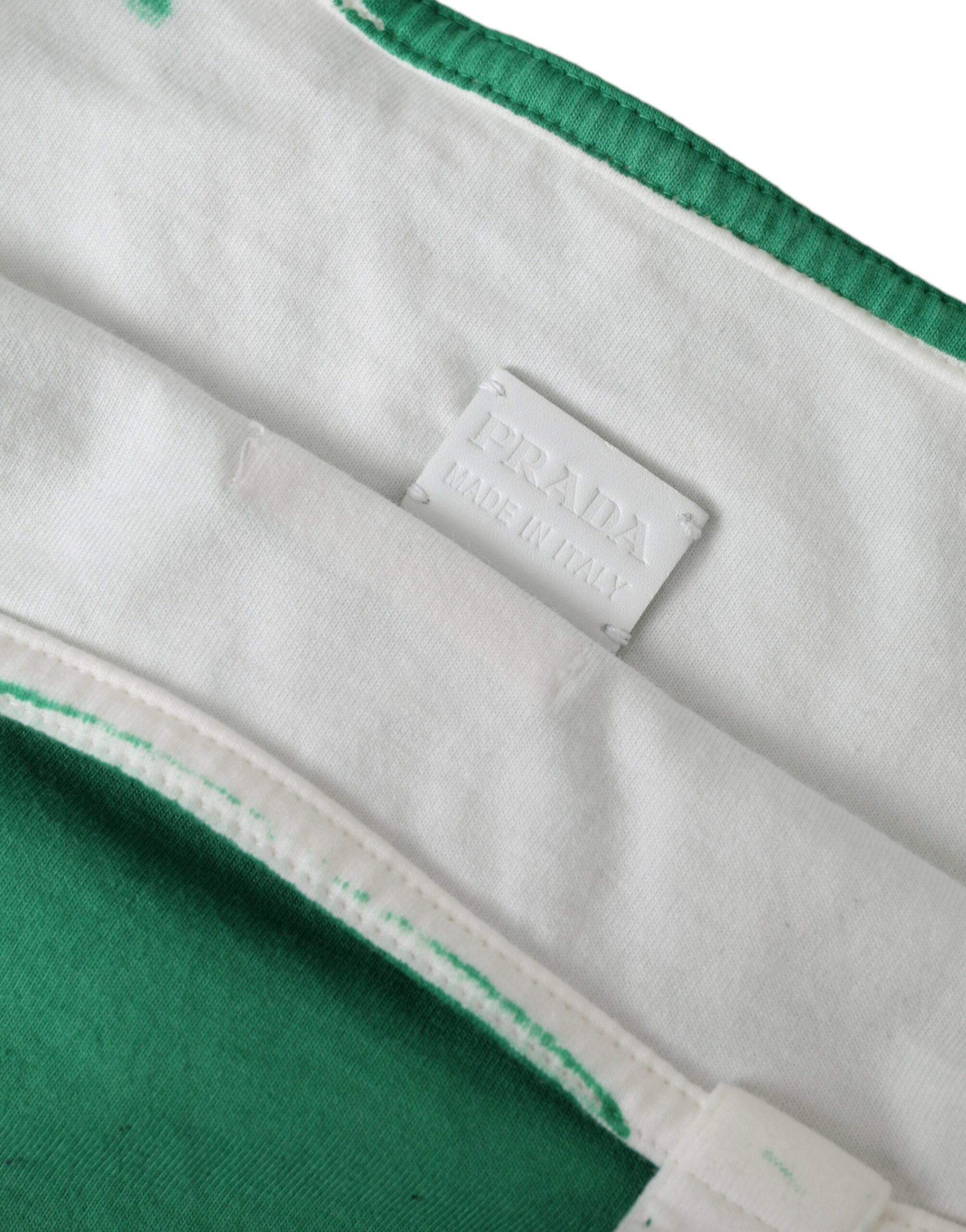 Prada Green Jersey Fabric Logo Shoulder Shopping Tote Shopping Women's Bag